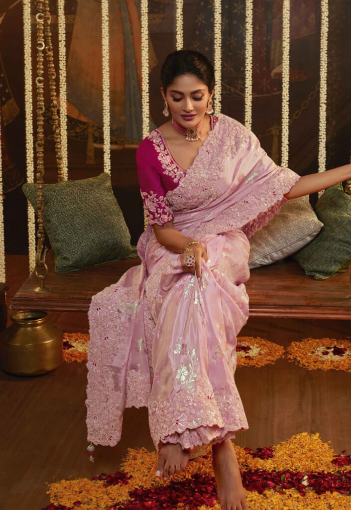 Buy Krishna R fashion Embellished Bollywood Lycra Blend, Art Silk Gold,  Pink Sarees Online @ Best Price In India | Flipkart.com