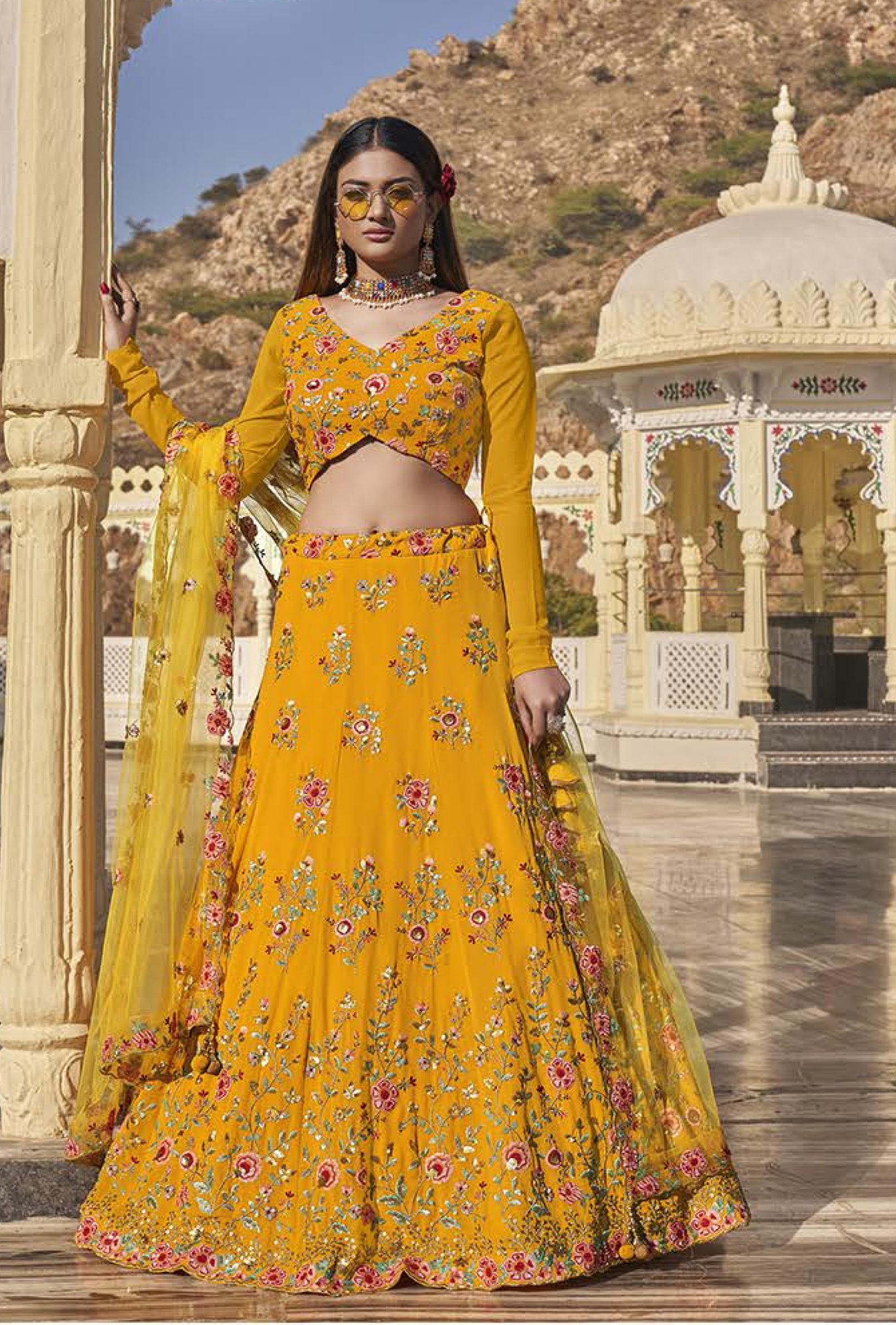 Yellow Party Wear Designer Crop Top Lehenga at Rs 2999 in Surat | ID:  2851775230097