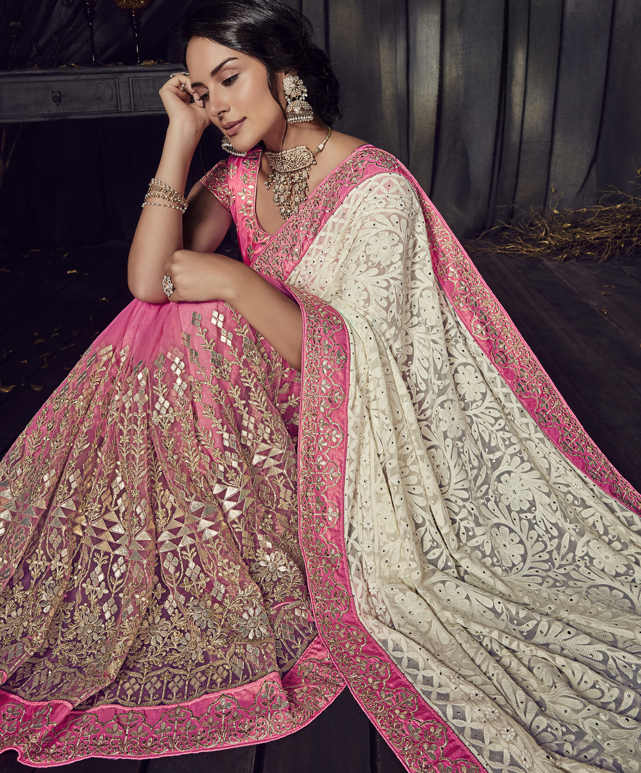 Designer Wedding Lehenga Saree in Fine Handembroidery - Rana's by Kshitija