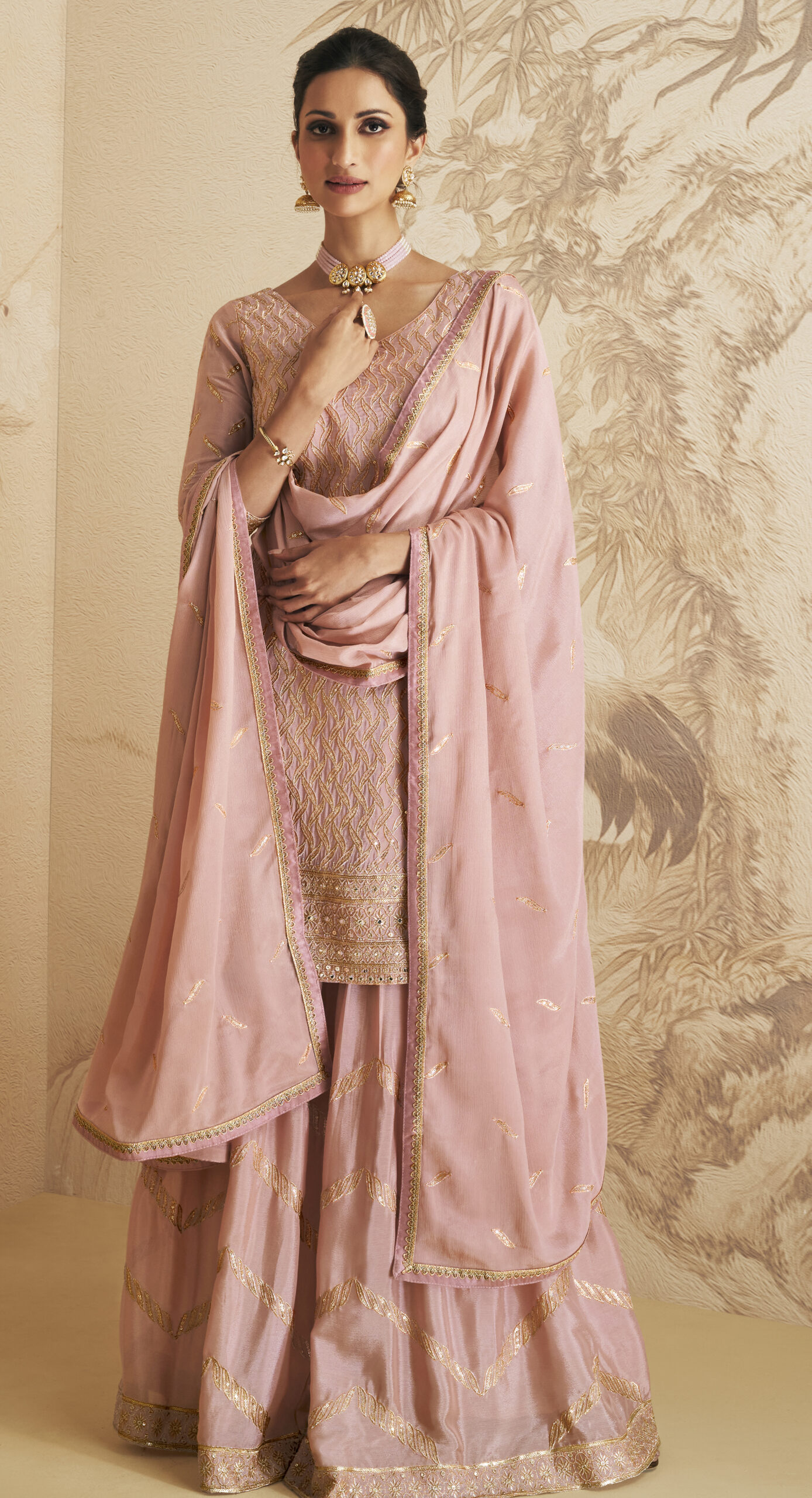 Baby Pink Party Wear Gown With Dupatta - Evilato
