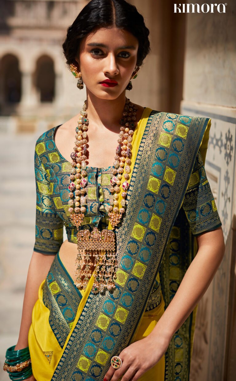 South Indian Saree Look in Yellow and Green