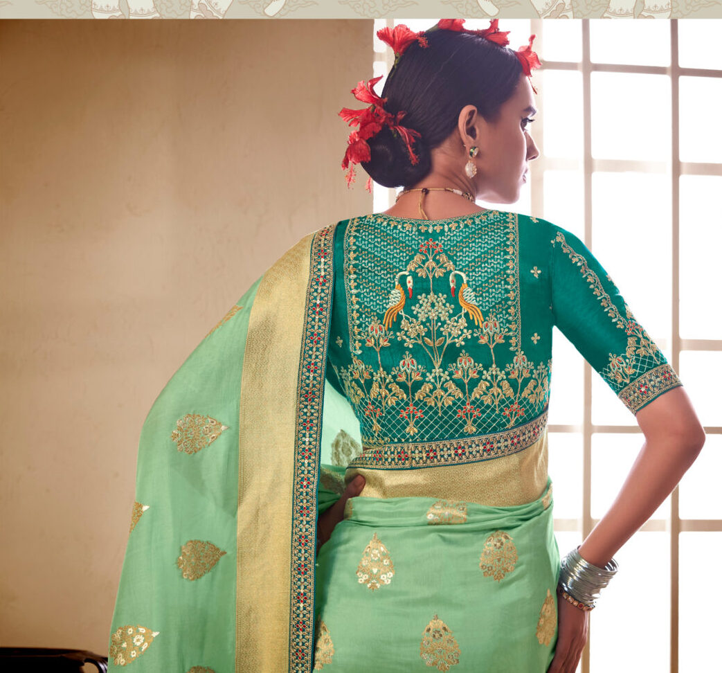 Bridal Silk Saree Blouse Designs Light Green