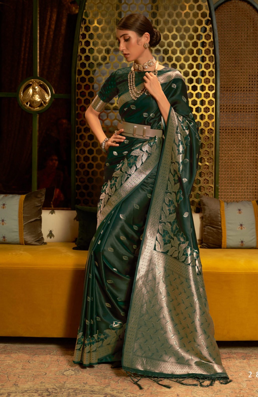 Dark-Green Pure Banarasi Silk Saree – Tirumala Designers