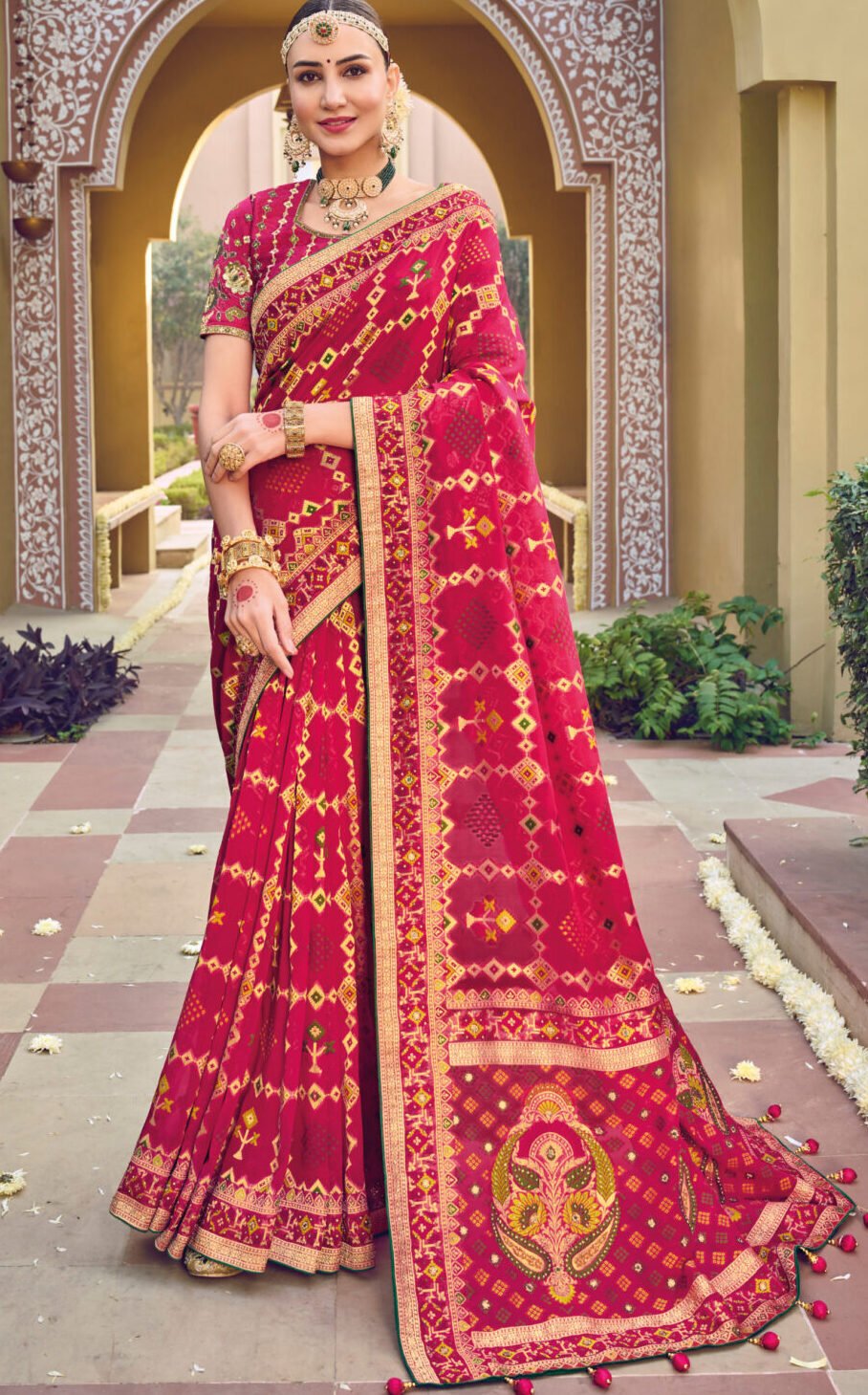 Designer Silk Sarees for Wedding in Red Color