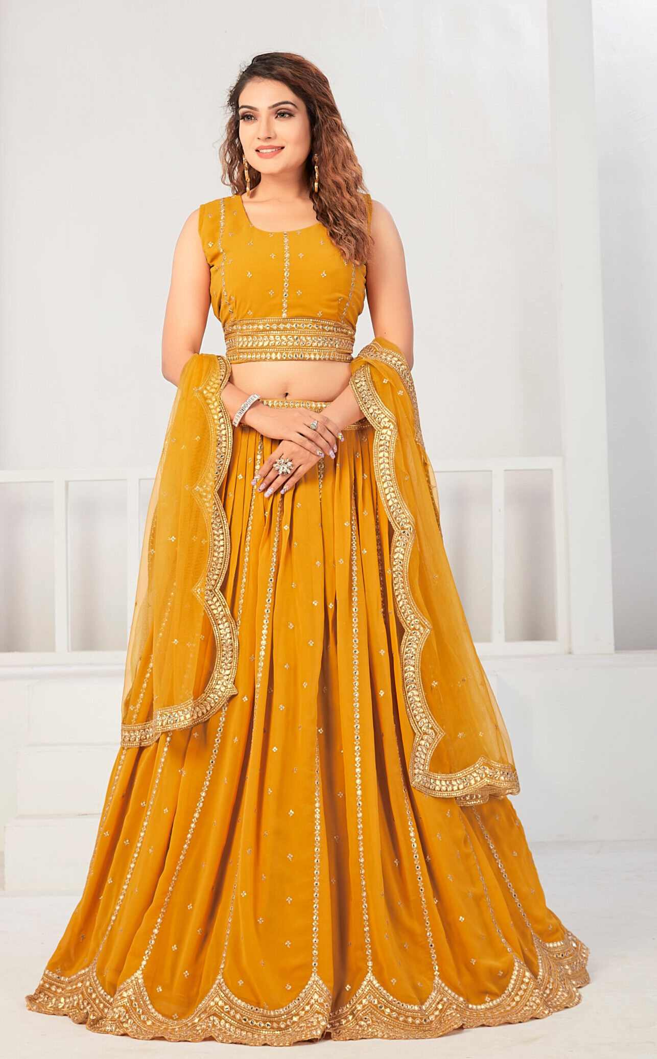 Buy Designer Yellow Color Soft Net Fabric Haldi Lehenga Choli Online -  LEHV2703 | Appelle Fashion
