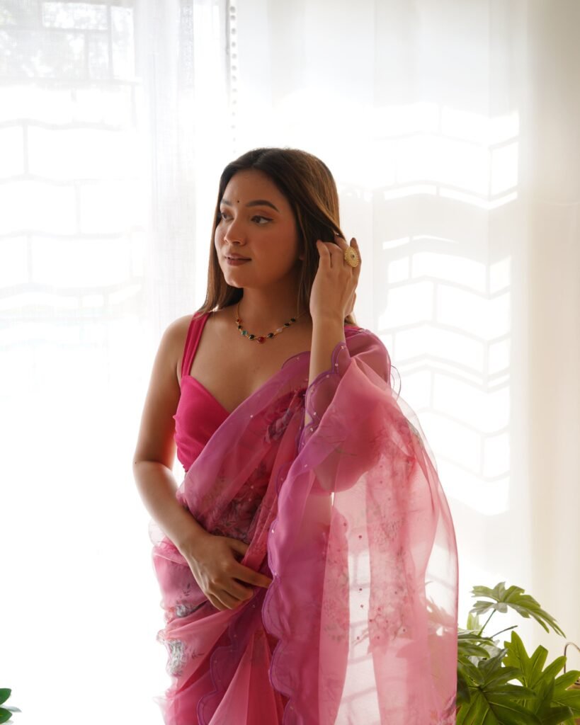 Pink Colour Organza Saree Online