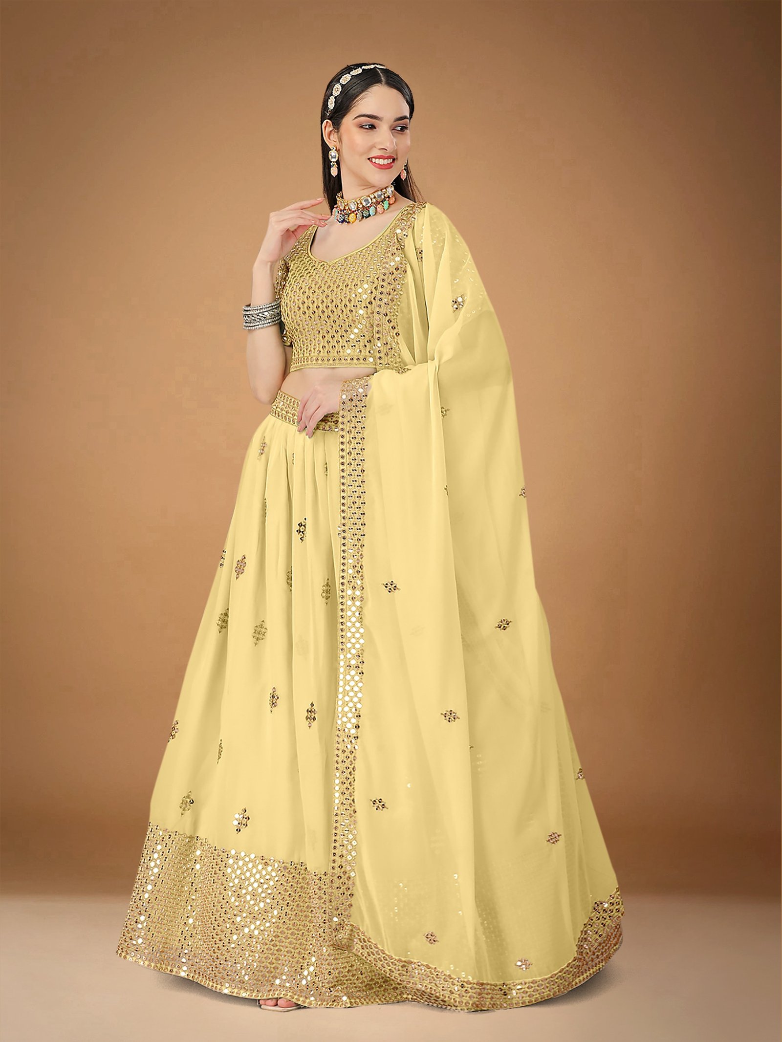 Decent cream color resham work bridesmaid lehenga choli - DRESSTIVE -  3820877