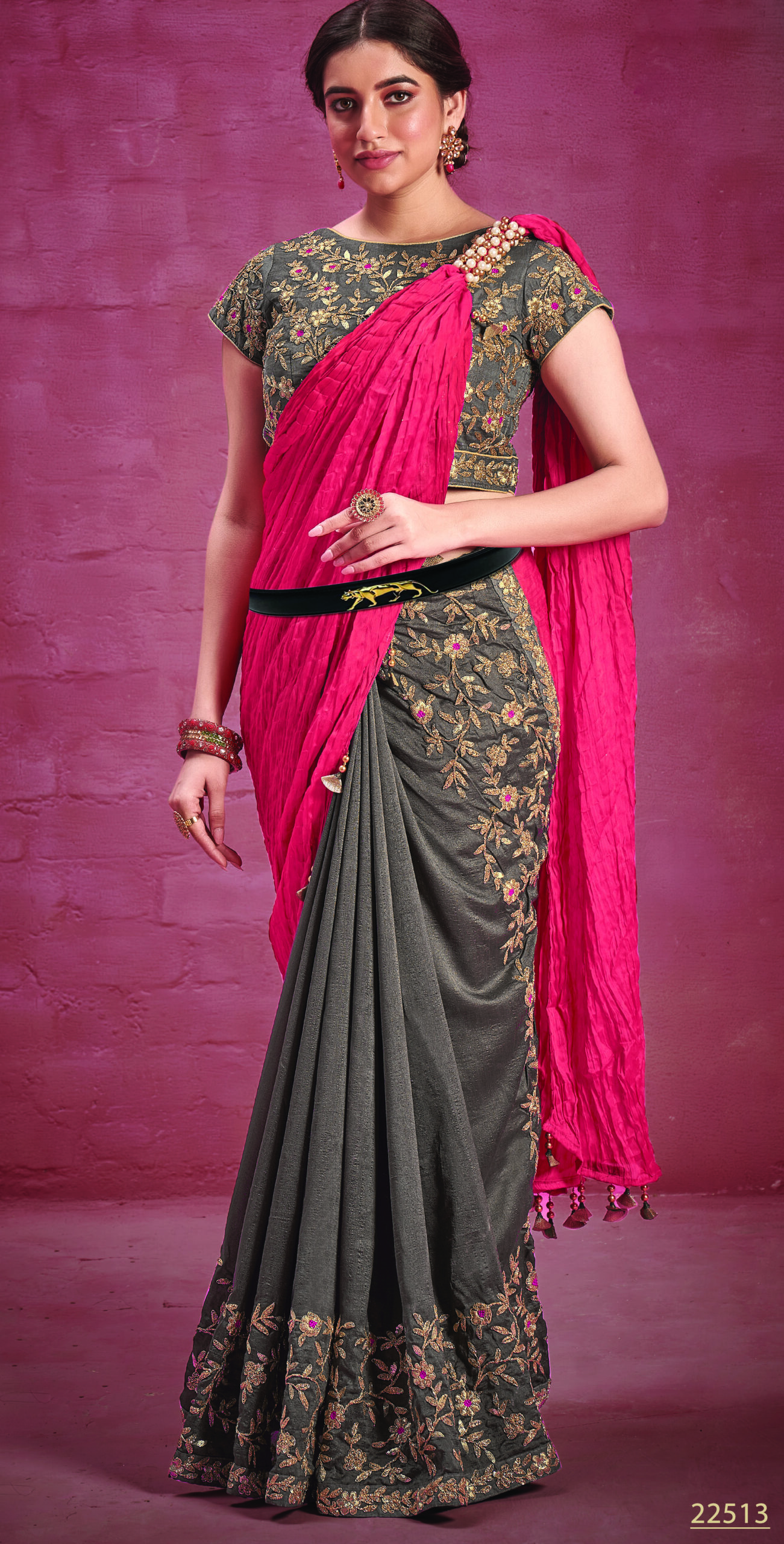 soft nylon sexy saree light red and green with flower design modern saree