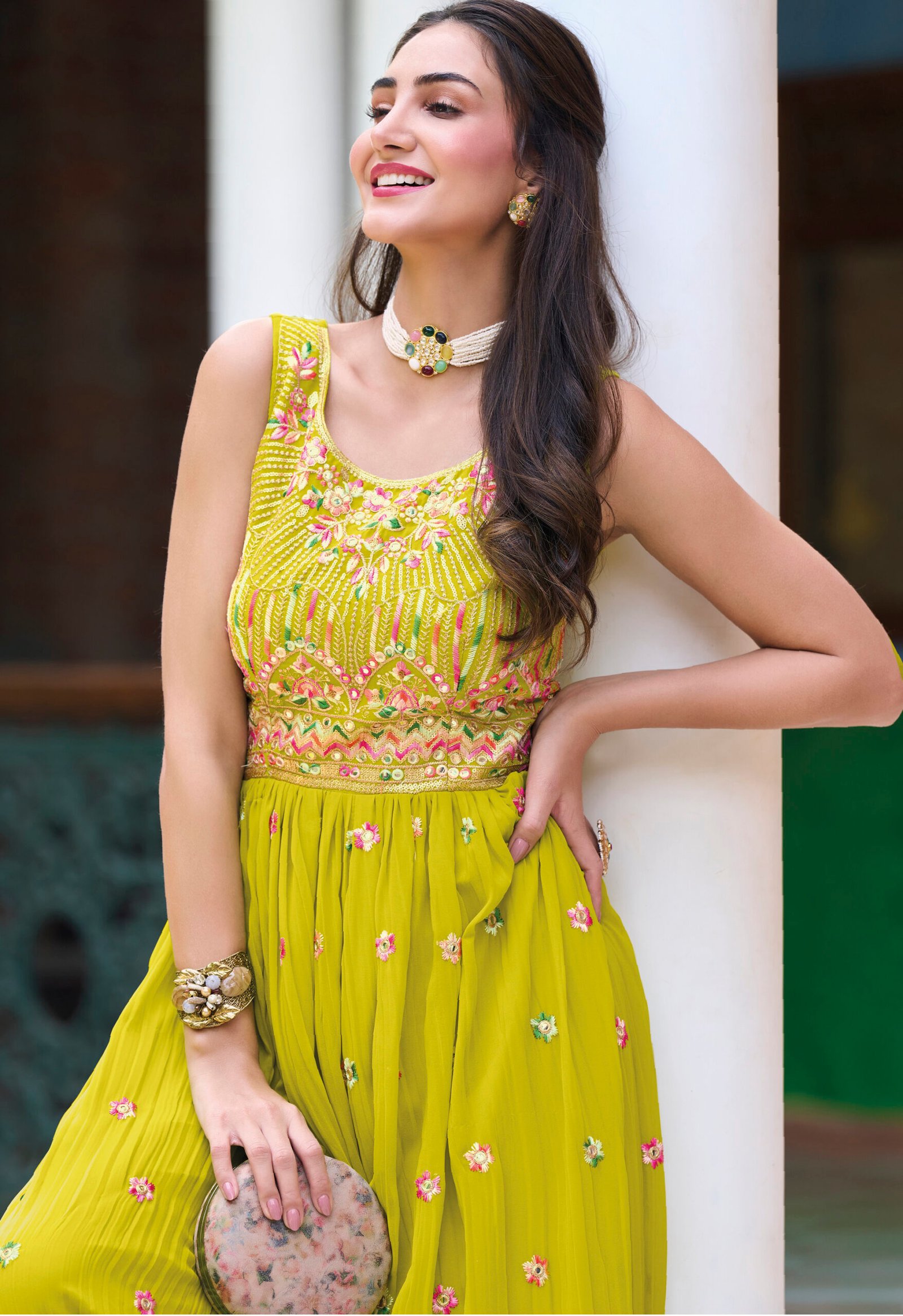 Bollywood Indo Western Dresses In Yellow Colour