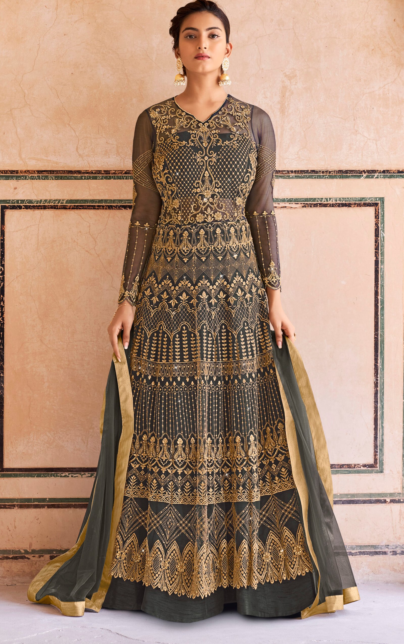 Buy Front Slit Engagement Sequins Work Plus Size Anarkali Dresses Online  for Women in USA