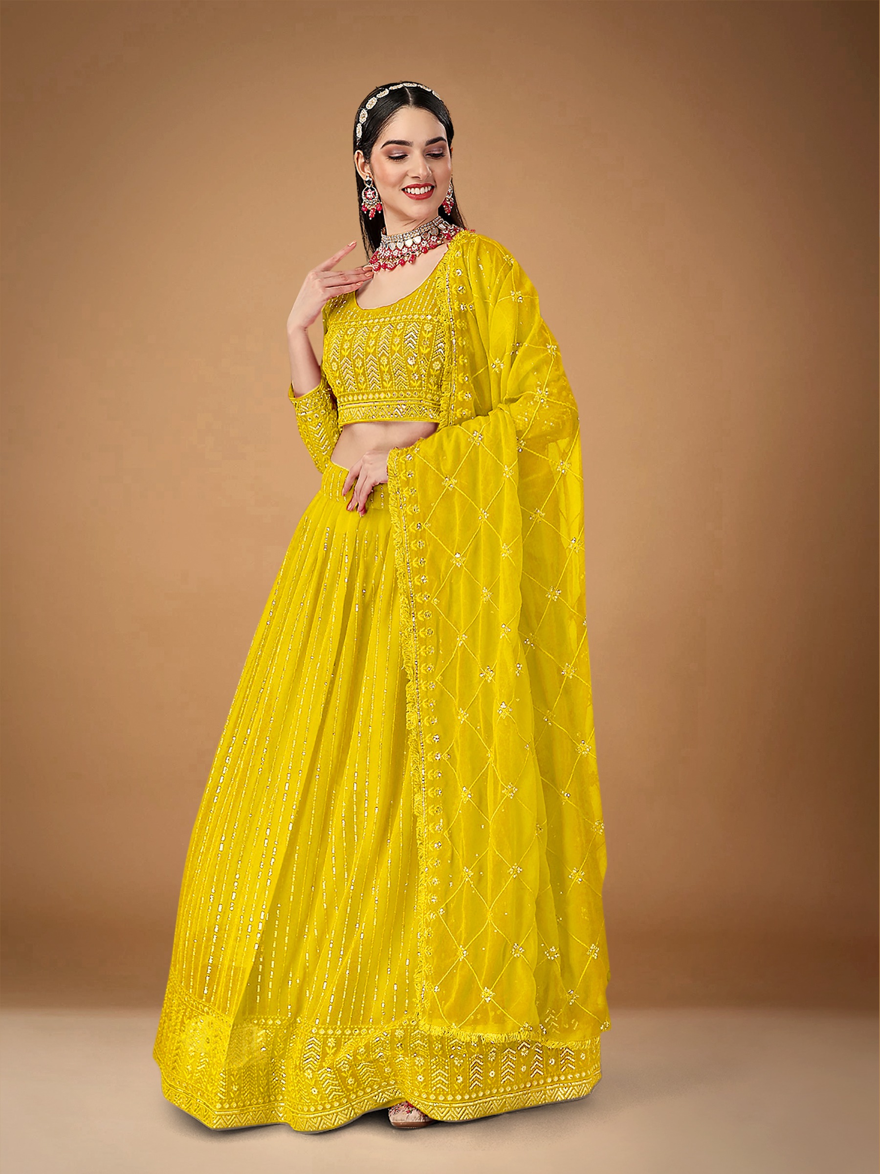 Embroidered Yellow Lehenaga For Weddings | Latest Kurti Designs