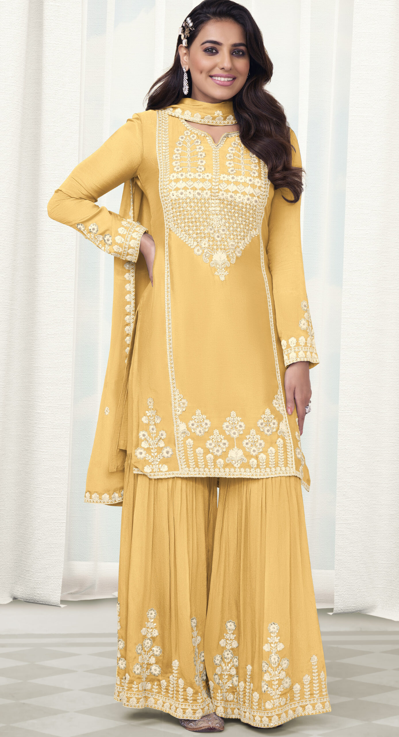 Buy Indian Designer Wedding / Ethnic Wear Yellow Kurta Sharara Set,  Beautiful Heavy Work Embroidered Salwar Kameez Readymade, Suits for Haldi  Online in India - Etsy