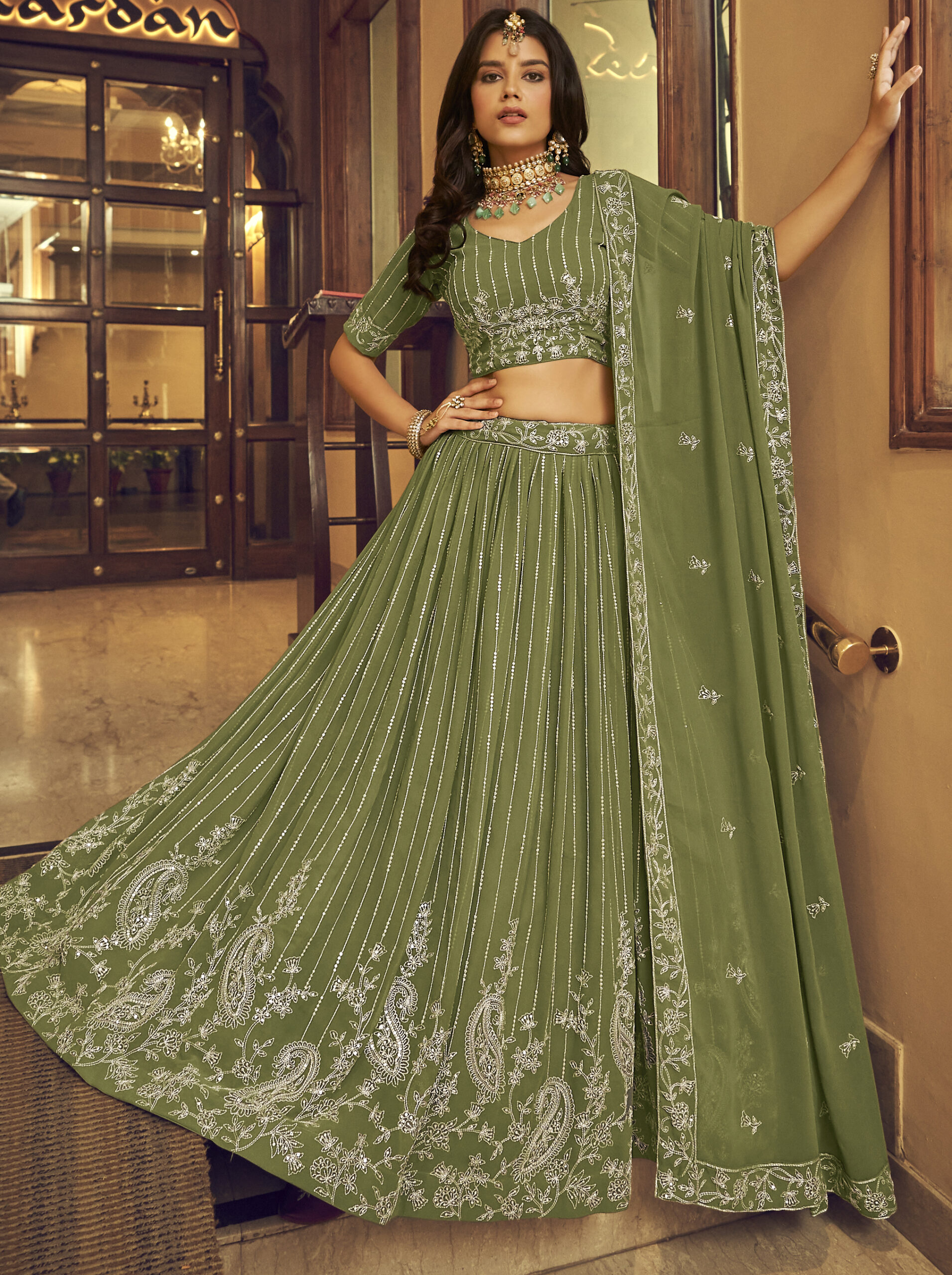 Buy Now Madhushala Grey Satin Benglory New Trendy Party Wear Lehenga With  Unstitched Blouse For Women Wear