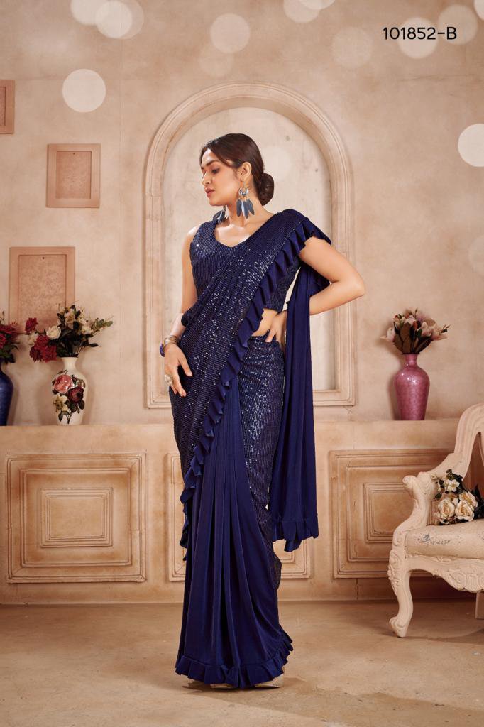 Navy Blue Color Georgette Magnificent Party Style Saree