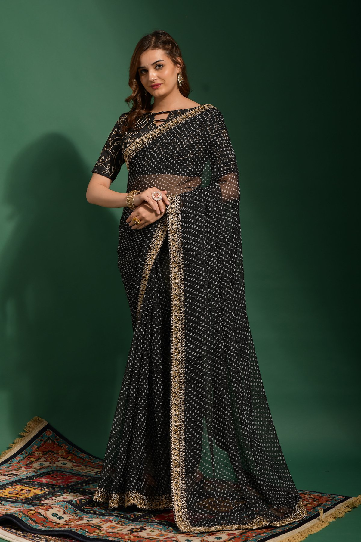 Black Heavy Border Saree In Net 4063SR01