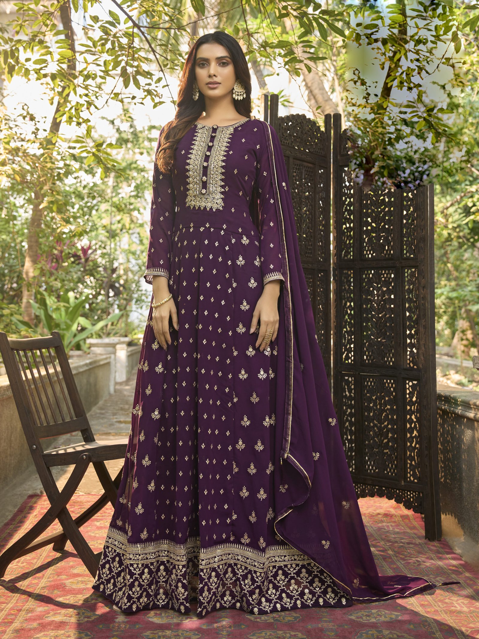 Fancy Purple Colour Designer Embroidery Heavy Fox Georgette Salwar Suit With Heavy Naznin Dupatta