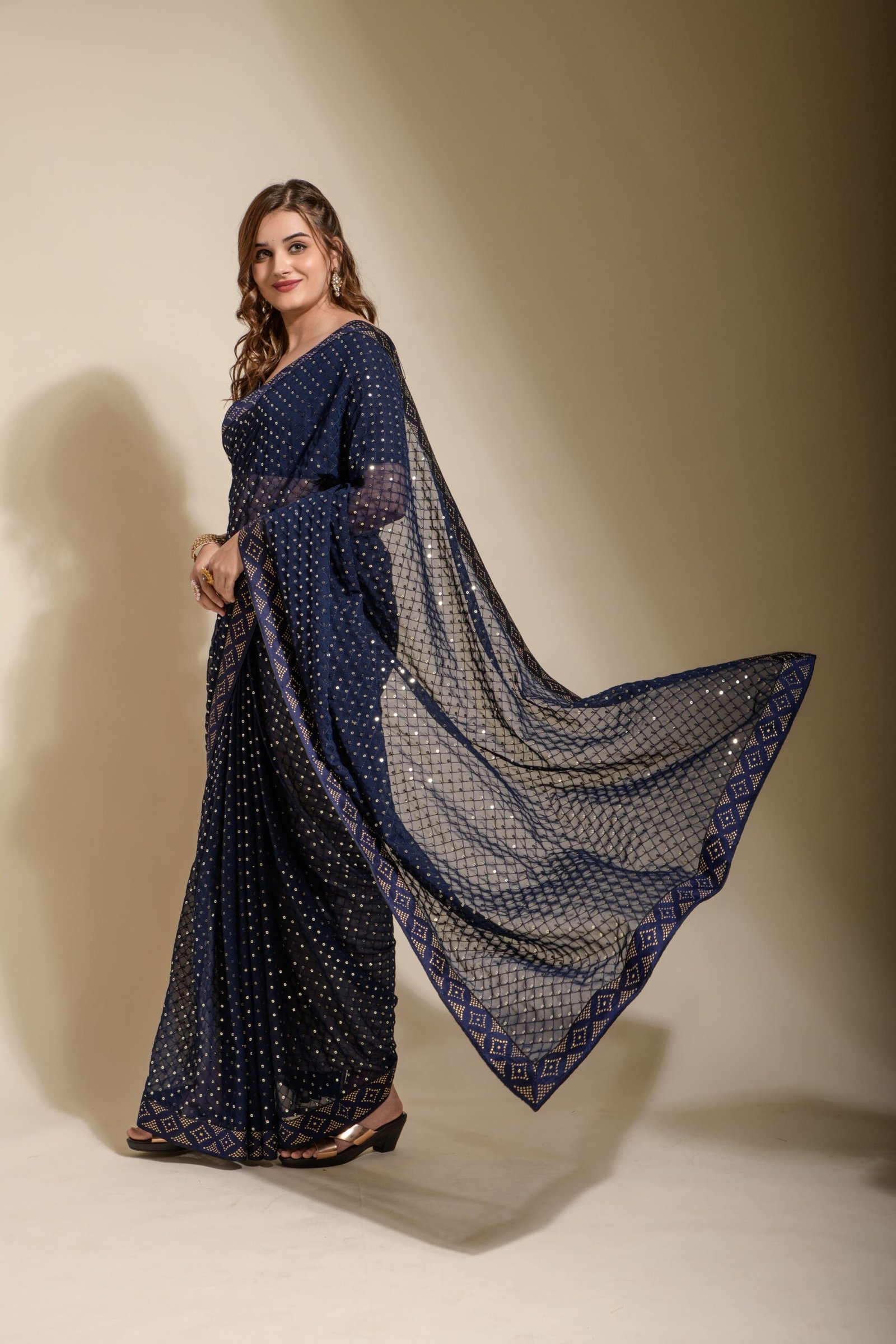 Dark blue embroidered silk blend saree with blouse - MANOHARI - 3673152 |  Silk sarees, Saree, Fashion clothes women