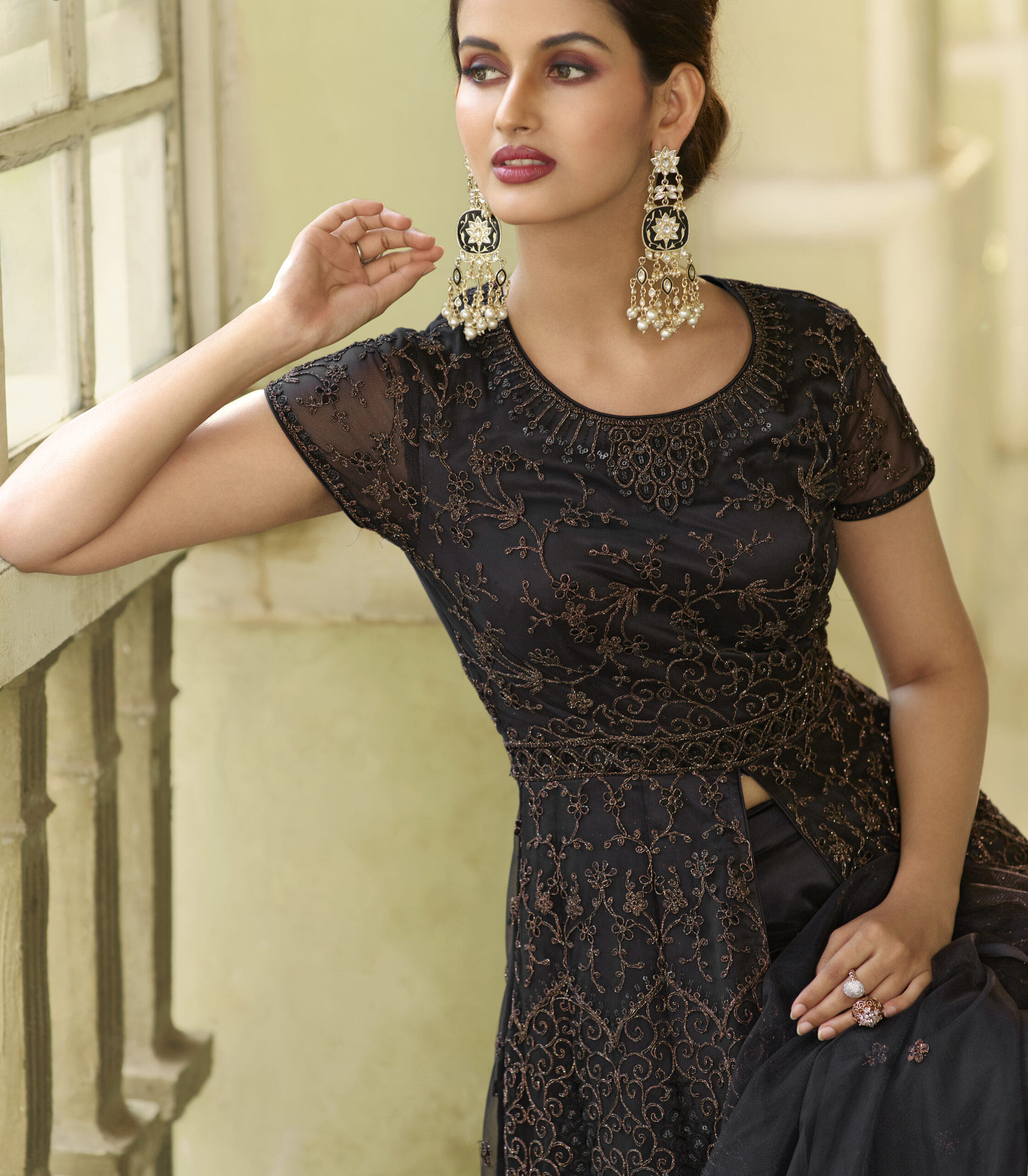 Black Fully Heavy Designer Sequence Work Cape Style Gown  Indian Heavy  Anarkali Lehenga Gowns Sharara Sarees Pakistani Dresses in  USAUKCanadaUAE  IndiaBoulevard