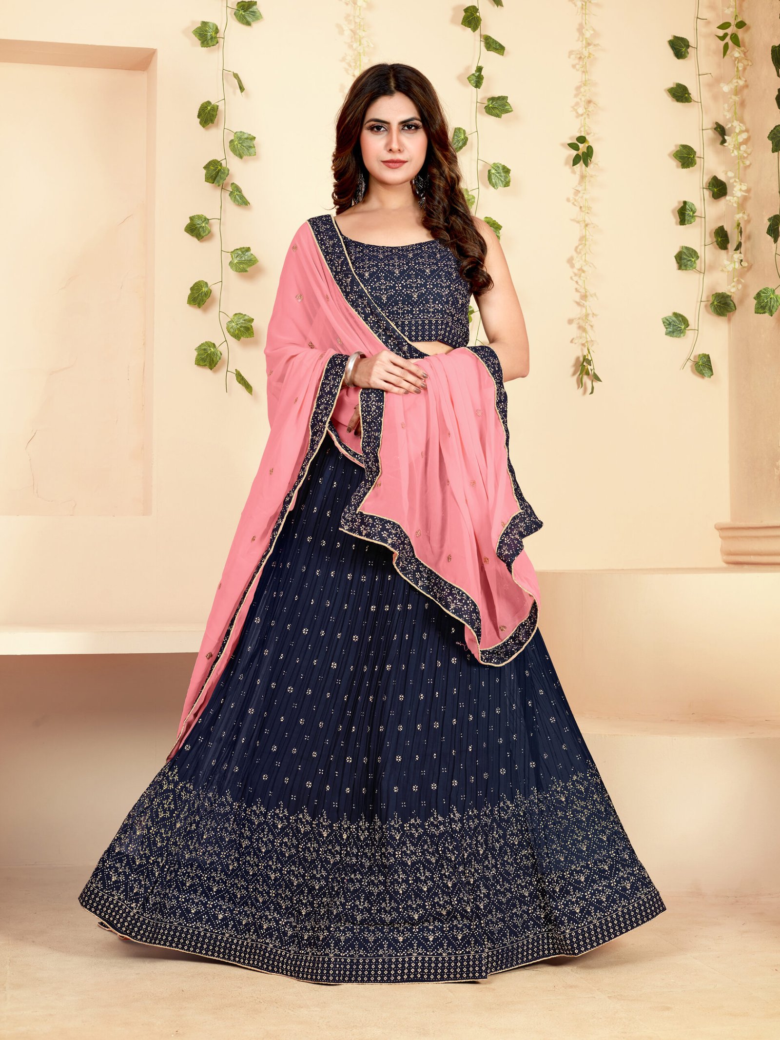 Buy Navy Blue Embroidery Raw Silk Wedding Lehenga Choli With Dupatta Online  from EthnicPlus for ₹2899