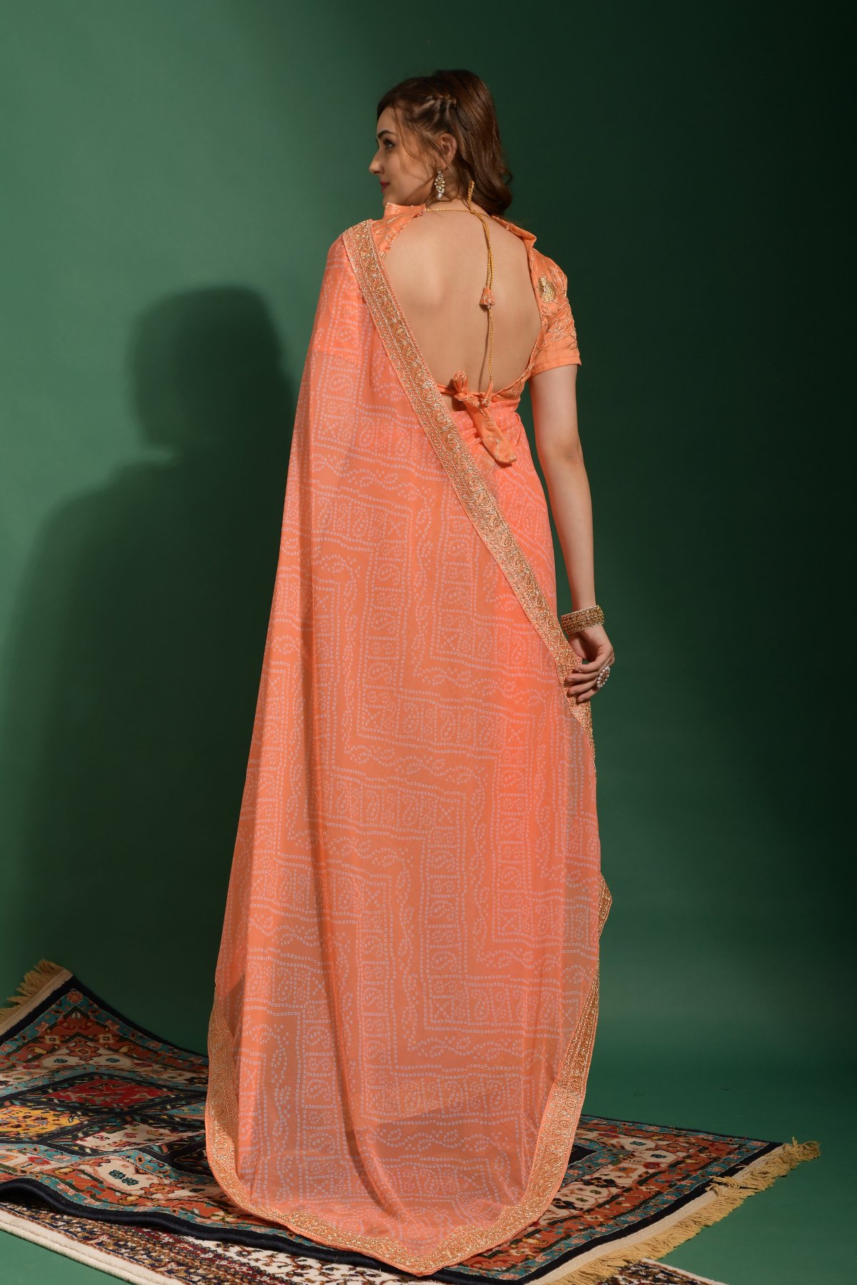 Peach Colour Plain Saree Party Wear