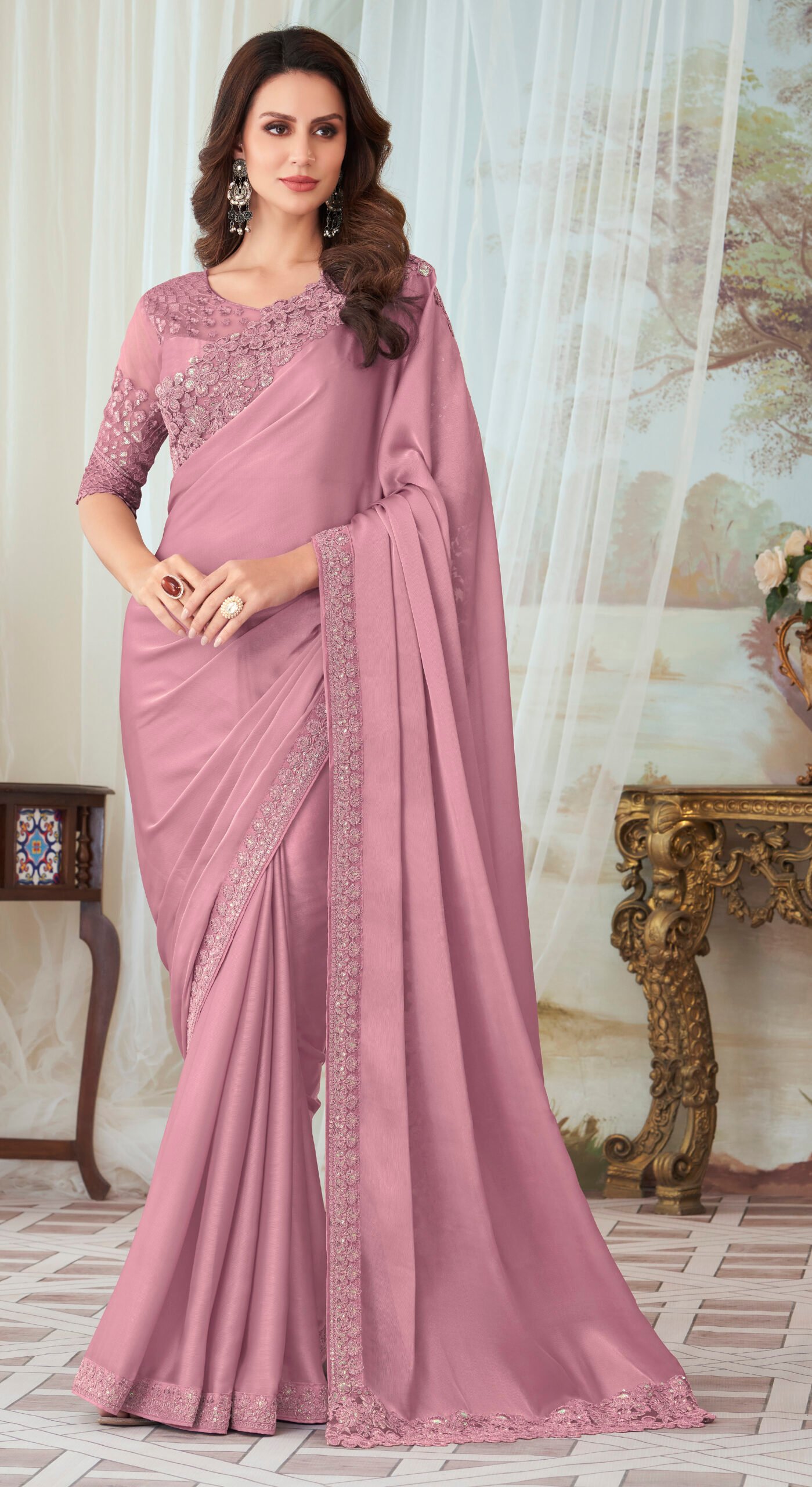 Buy Rani Pink Saree With Blouse by Designer PUNIT BALANA Online at Ogaan.com