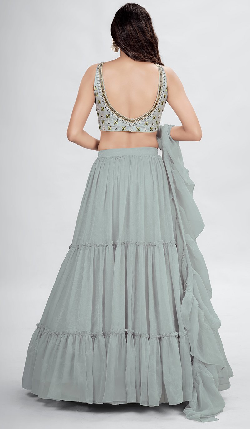 Buy Net Ruffle Design Grey Embroidered Lehenga Choli Online