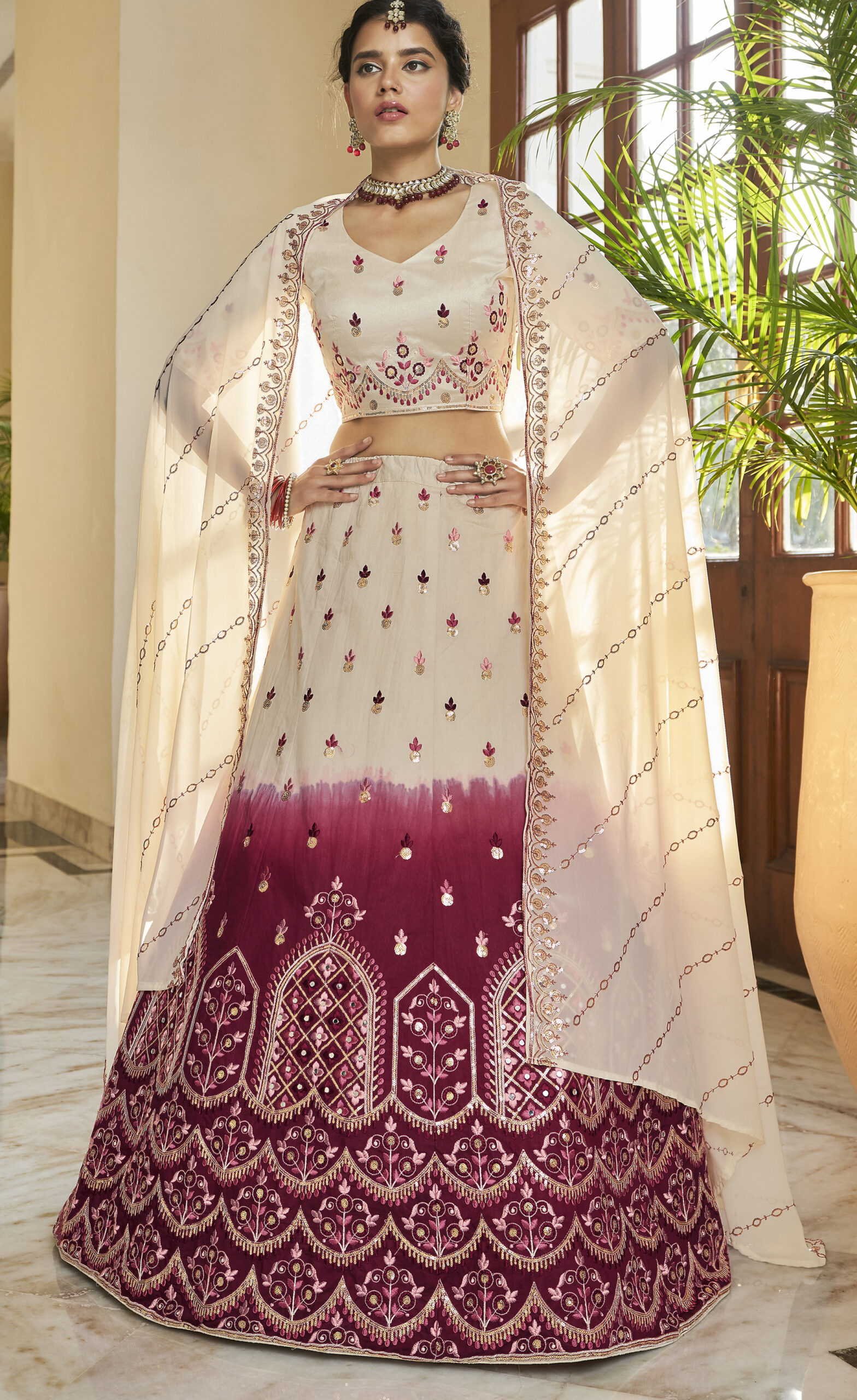 Simple Lehenga for Engagement in Double Shade scaled