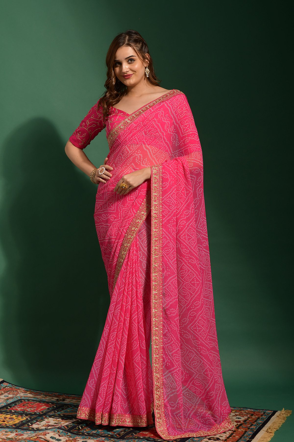 Designer Sarees Dark Pink, Light Pink Colored #georgettesarees  #designersarees #sarees now available at lad… | Saree designs, Long blouse  designs, Party wear sarees