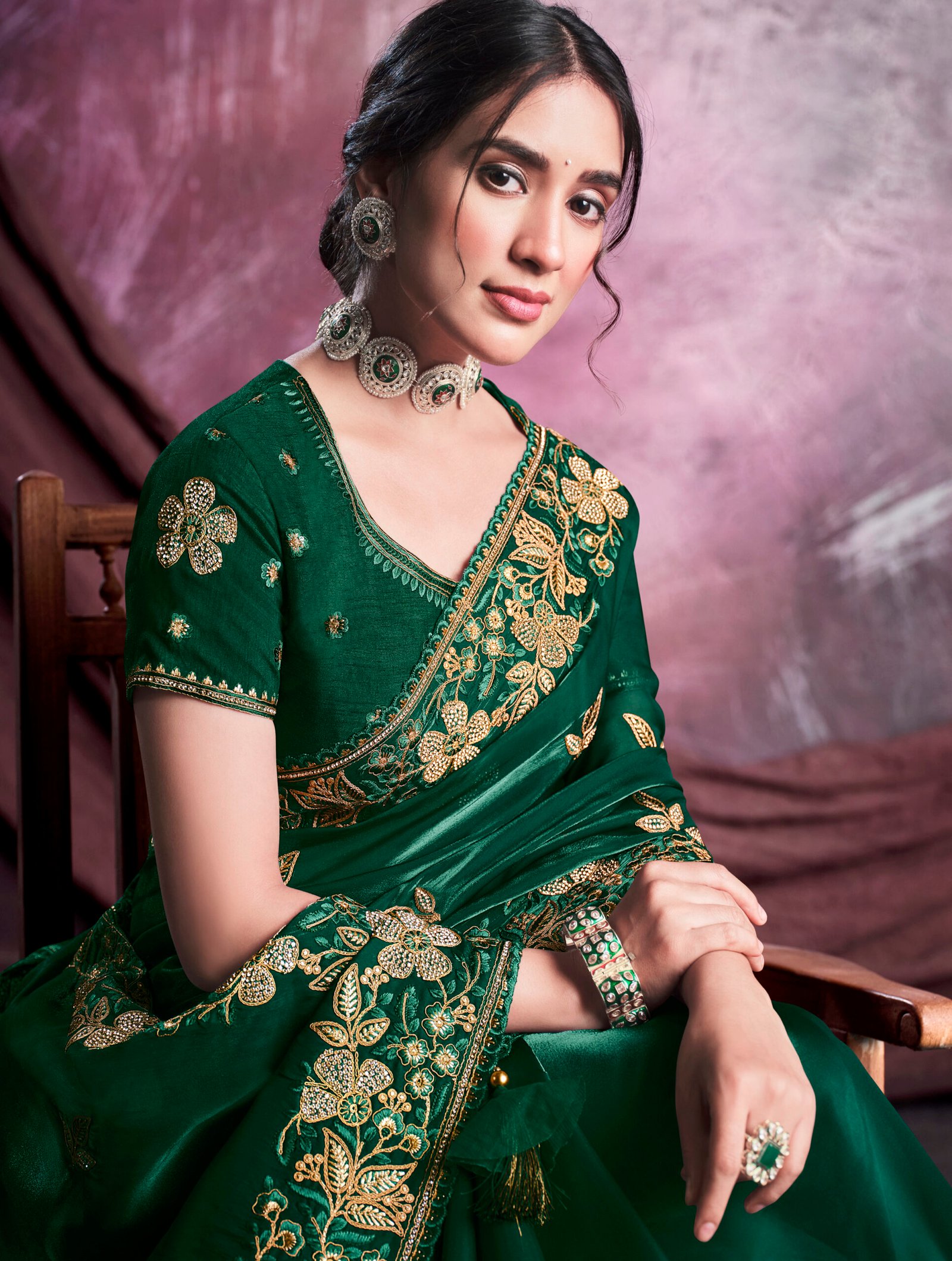 Buy Designer Sarees, Salwar Kameez, Kurtis & Tunic and Lehenga Choli.Nice  Silk Dark Green Saree
