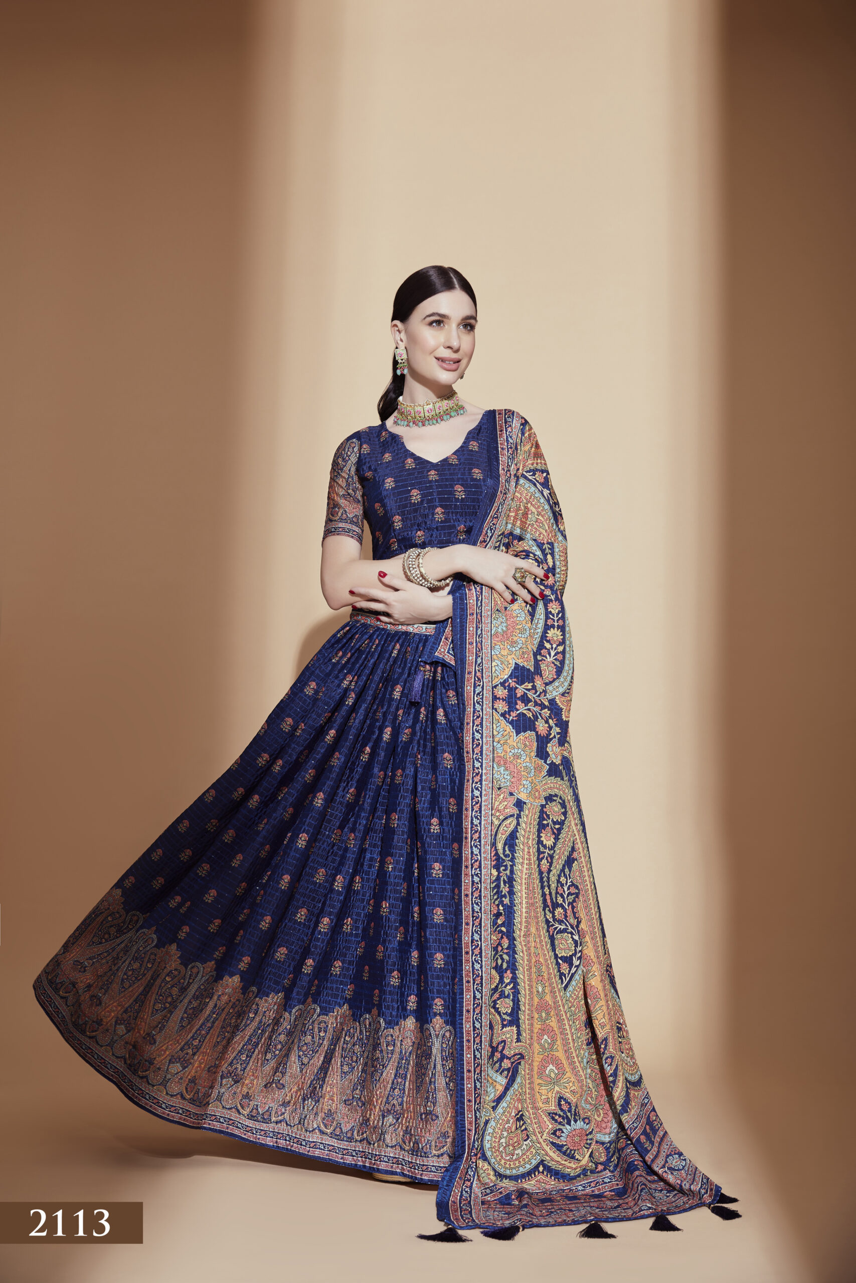 Royal Blue Bandhani Printed Silk Lehenga – Maharani