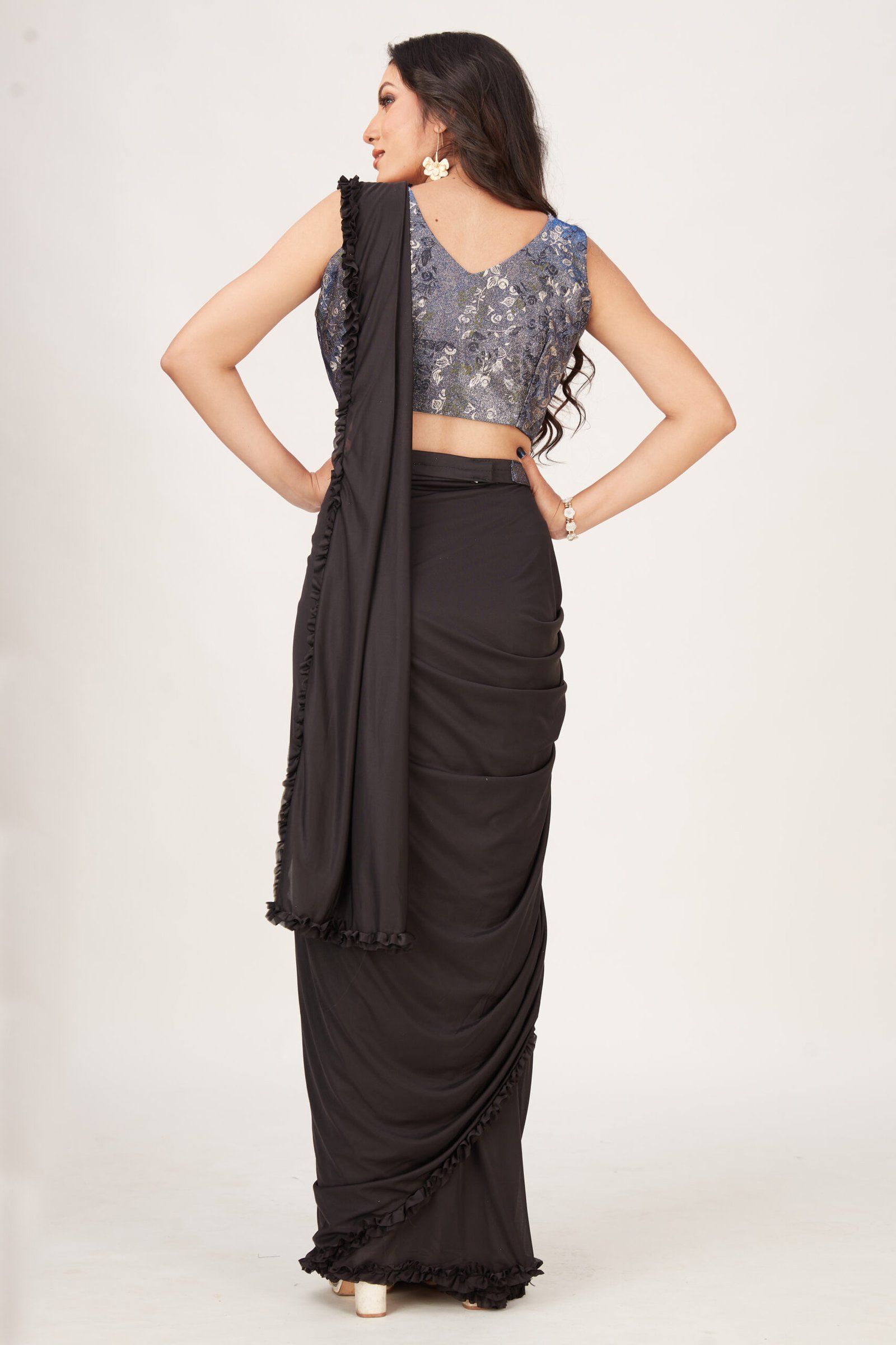 Gorgeous Black Color Ready To Wear Saree With Waist Belt – Fabvilla