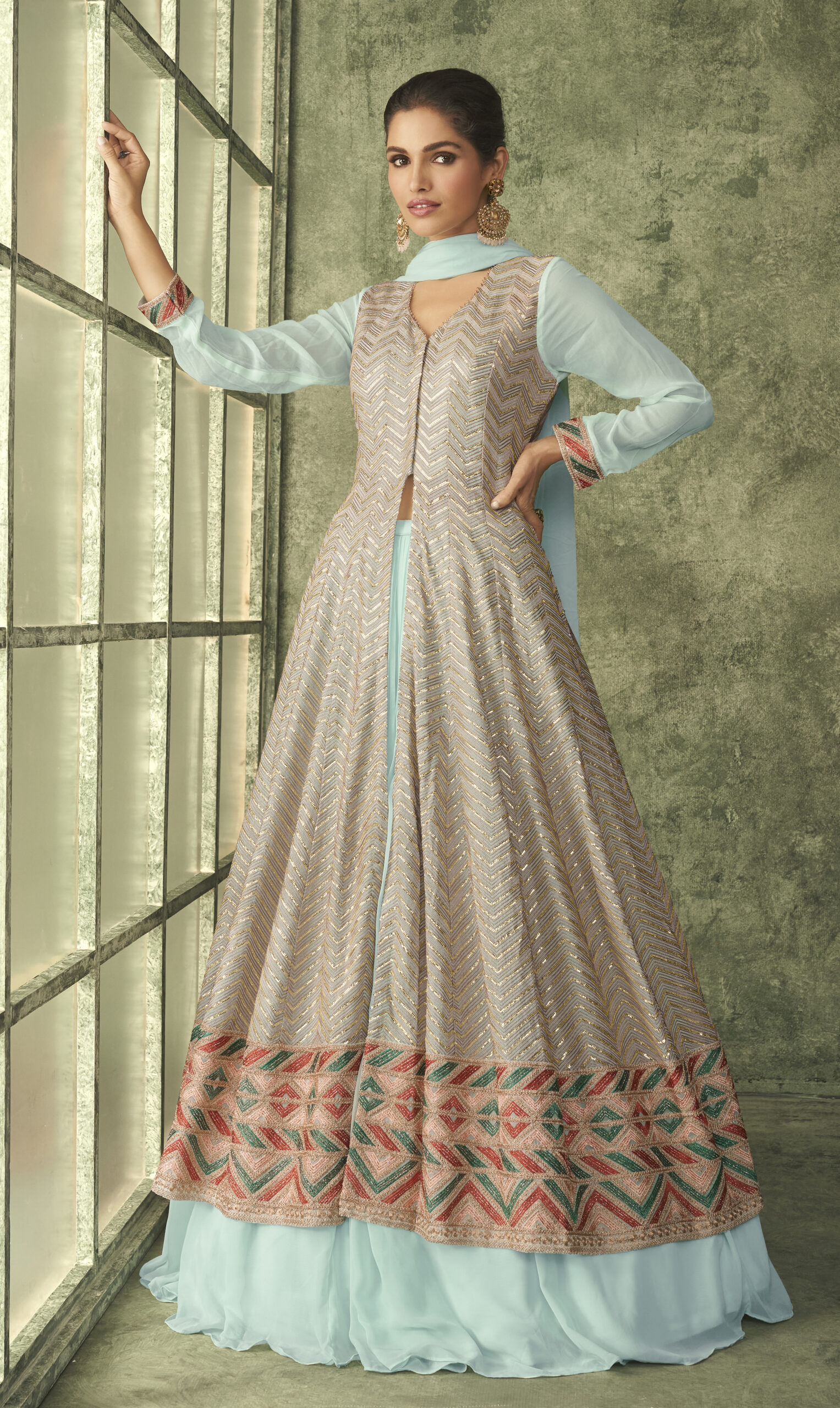 Amazon.com: ETHNIC EMPORIUM Indian Georgette Mirror & frill jacket Style  Lehenga Choli Stitched Dress 8977 (beige, s) : Clothing, Shoes & Jewelry