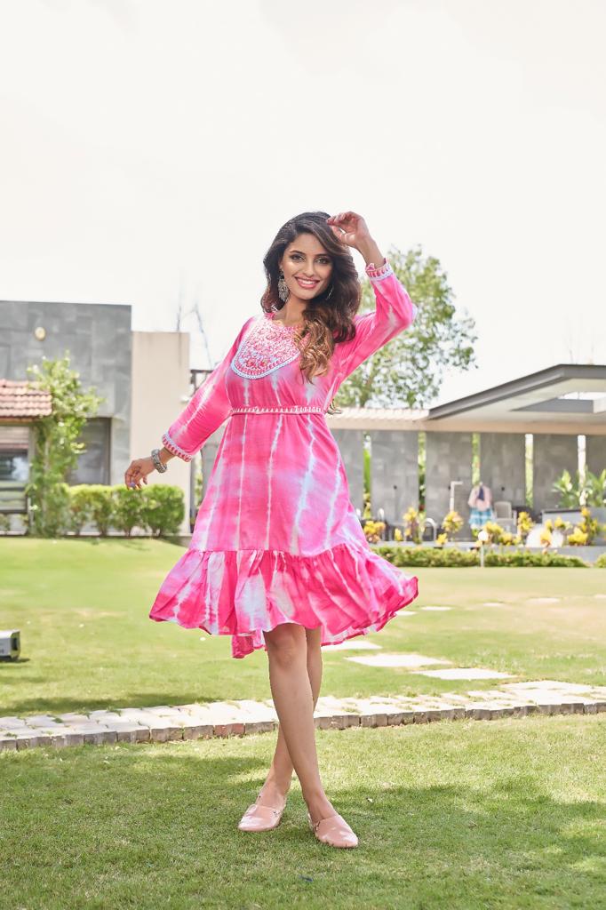 Magenta pink and gold butta anarkali dress by Athira Designs  The Secret  Label