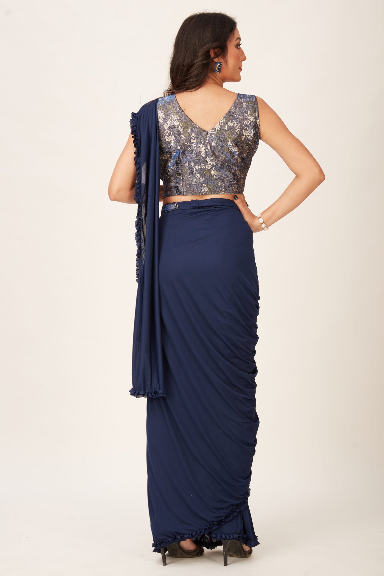 Buy Blue Pre Stitched Saree With Belt Online on Fresh Look Fashion