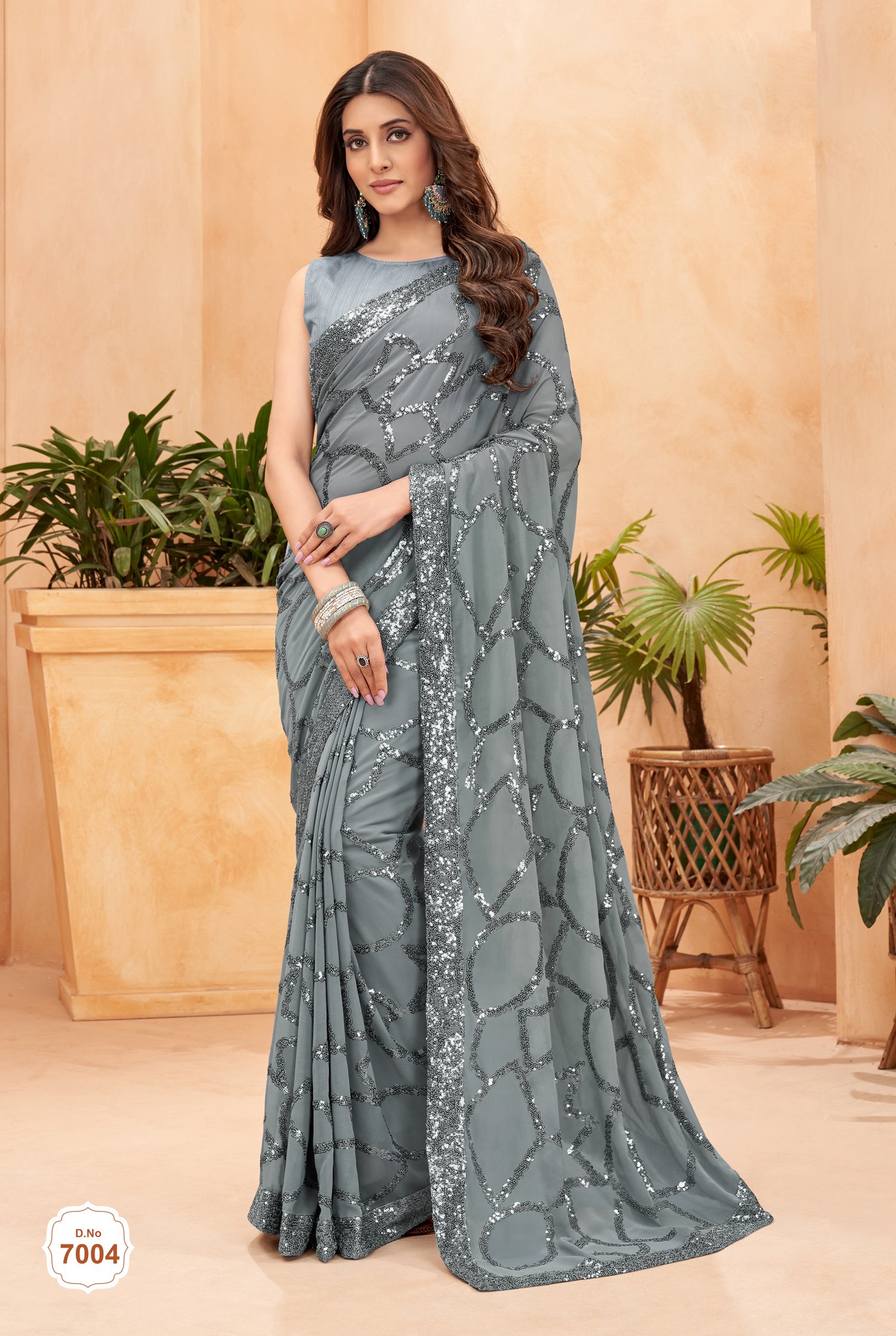 Buy Aqua Blue and Grey Pure Georgette Weaving Work Trendy Saree Online :  276811 -