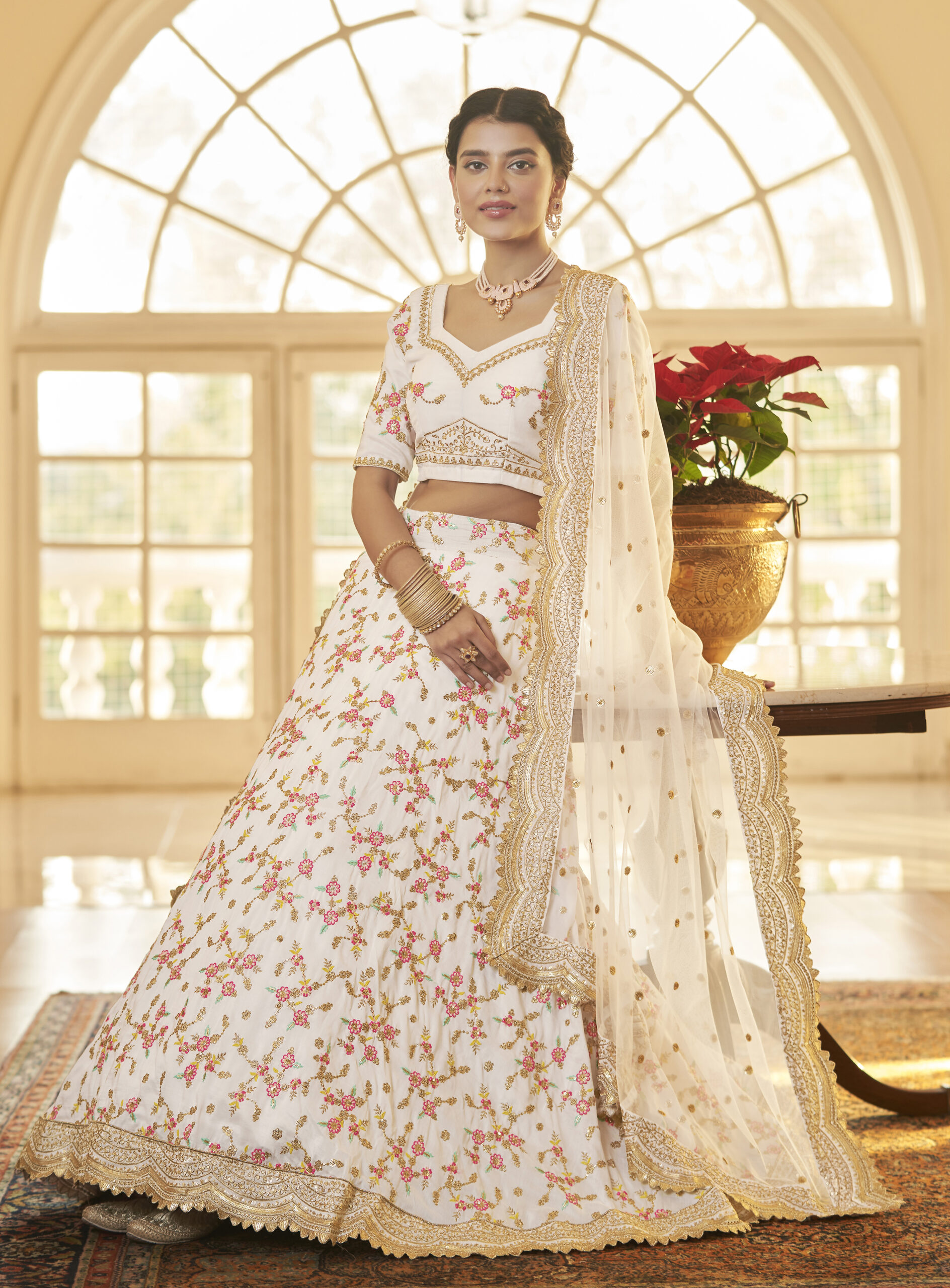Engagement, Reception, Wedding Gold, Green color Banarasi Silk fabric  Lehenga : 1895576