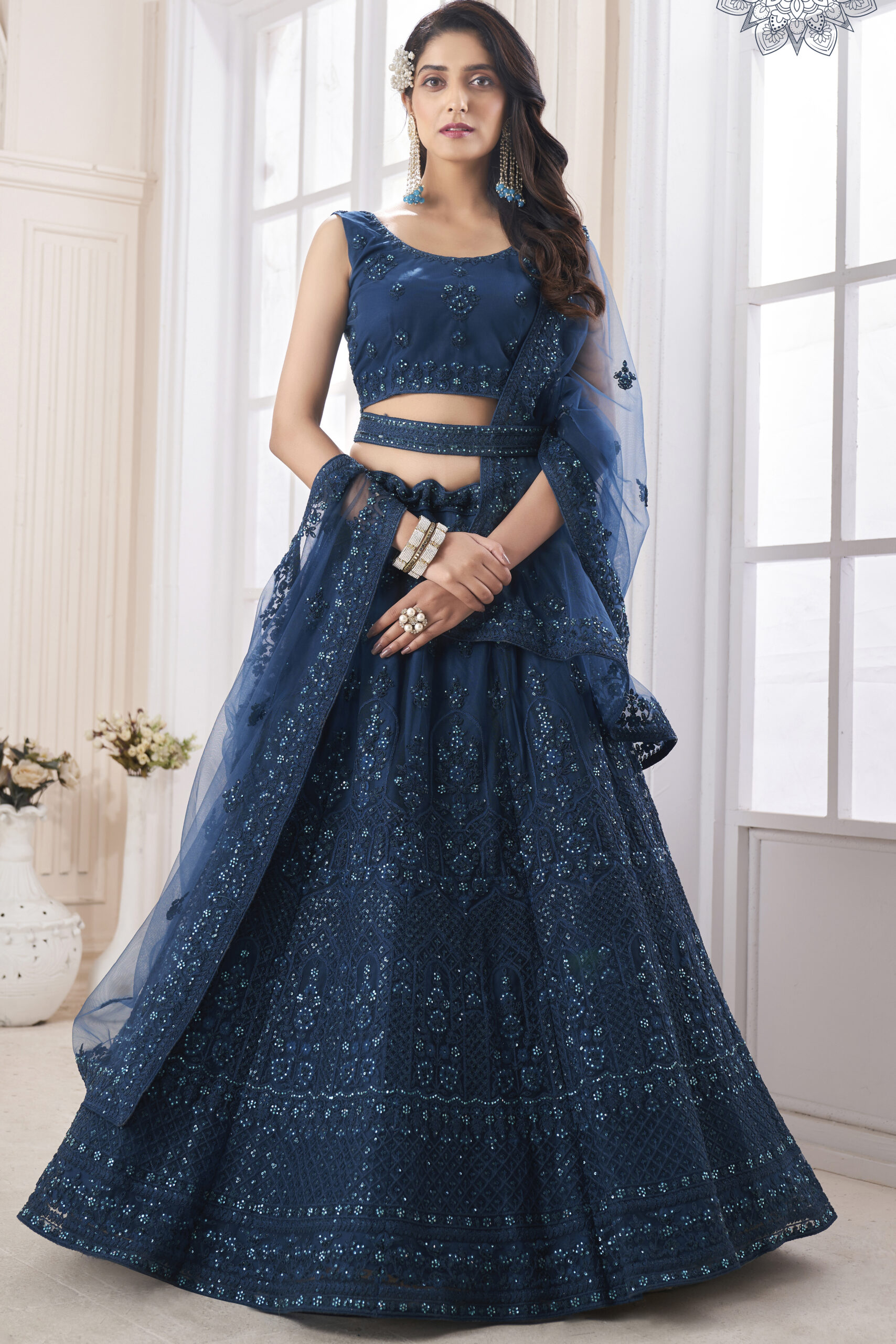 Buy Royal Blue Lehenga Choli In Raw Silk With Hand Embroidered Butti Design  Using Mint Sequins And Cut Dana Work Online - Kalki Fashion