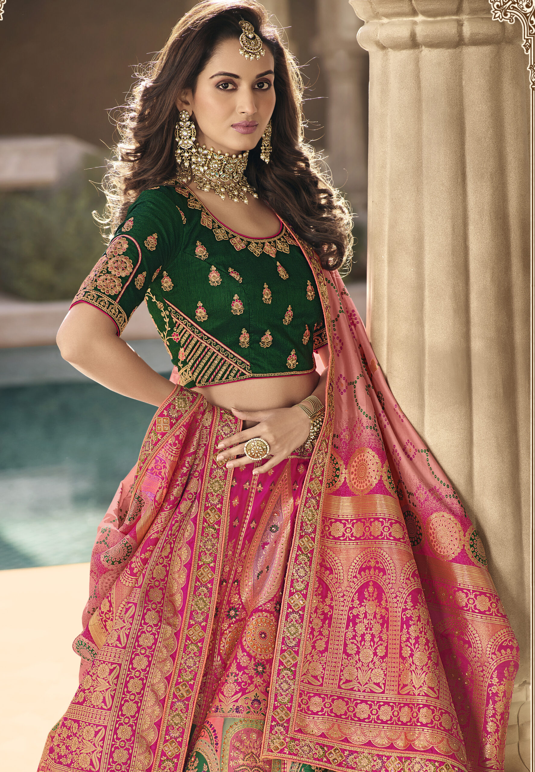 Embellished Magenta Color Silk Fabric Bridal Lehenga Choli