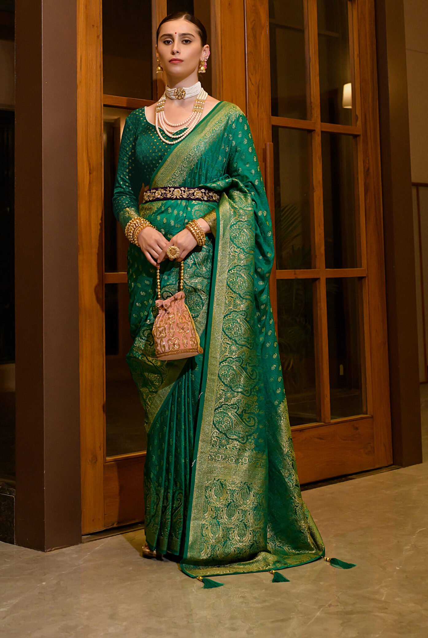 Zari Silk Saree Designs Regal Look Zari Silk Saree Basil Green