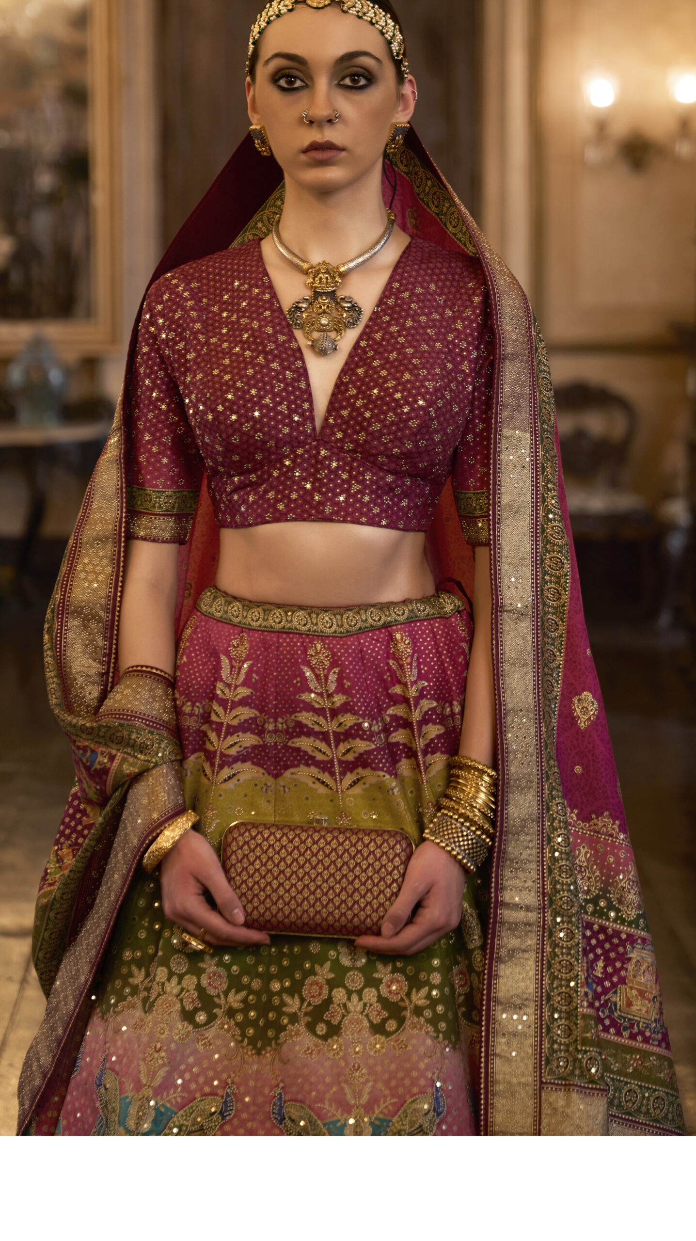 Red Red Bridal Lehenga by HER CLOSET for rent online | FLYROBE