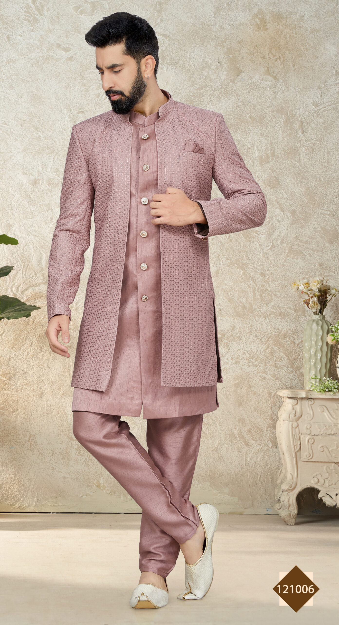 Groom Latest Sherwani Design Marriage Dark Pink Sherwani for Wedding scaled