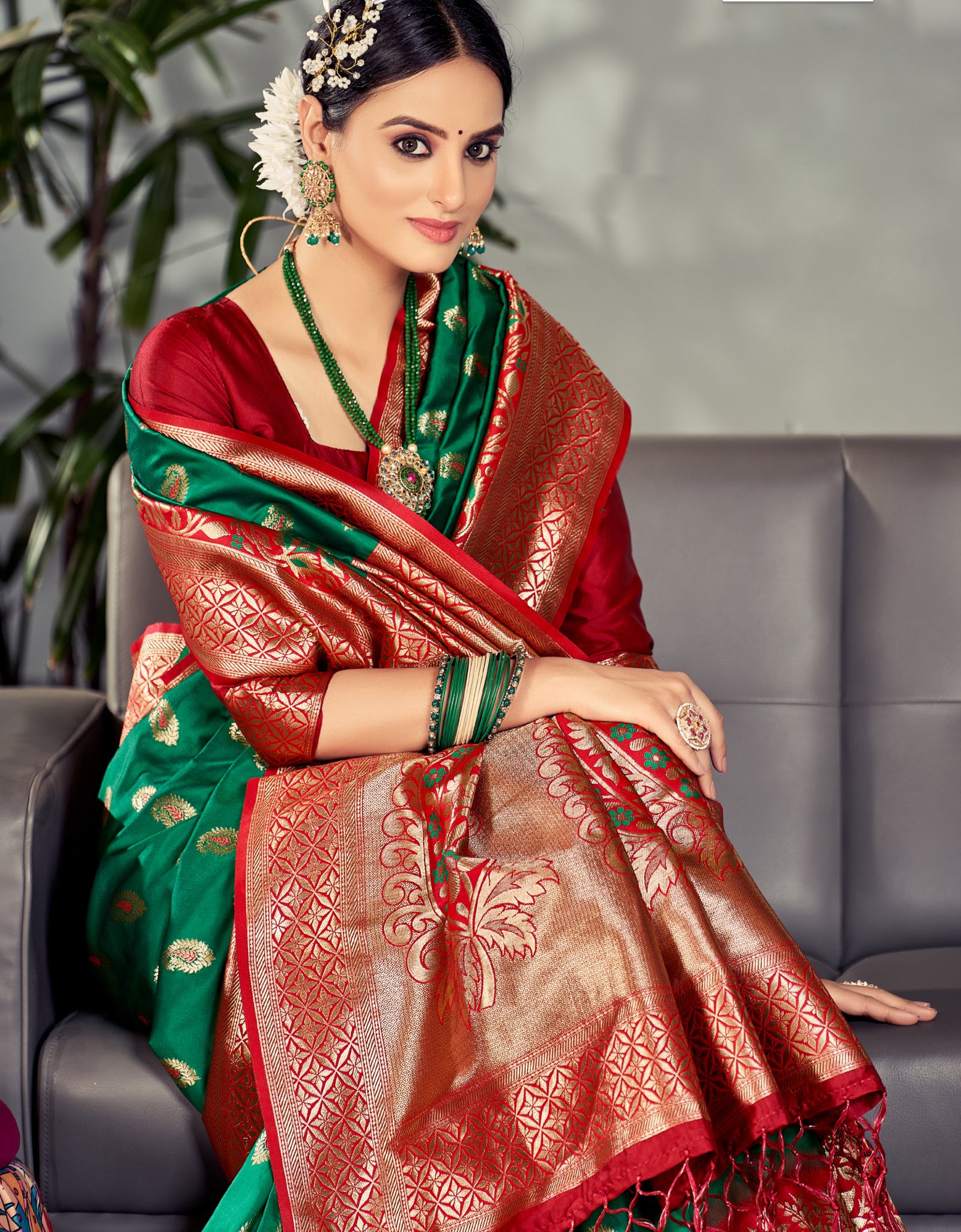 Green Kanjivaram Silk Saree – StylebyPanaaash