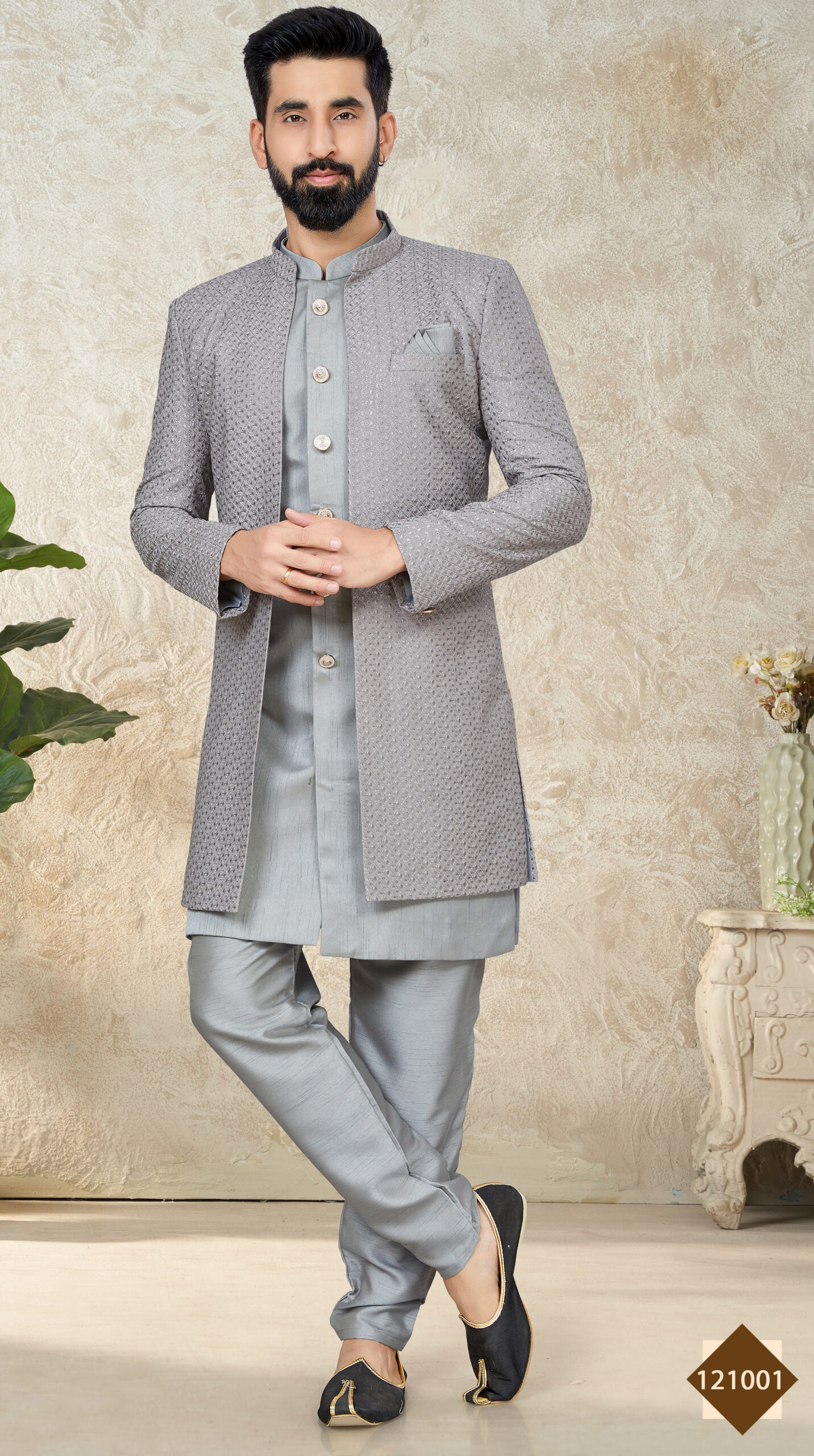 Tangerine embroidered nehru jacket with off white kurta and pyjama - set of  3 by The Weave Story | The Secret Label