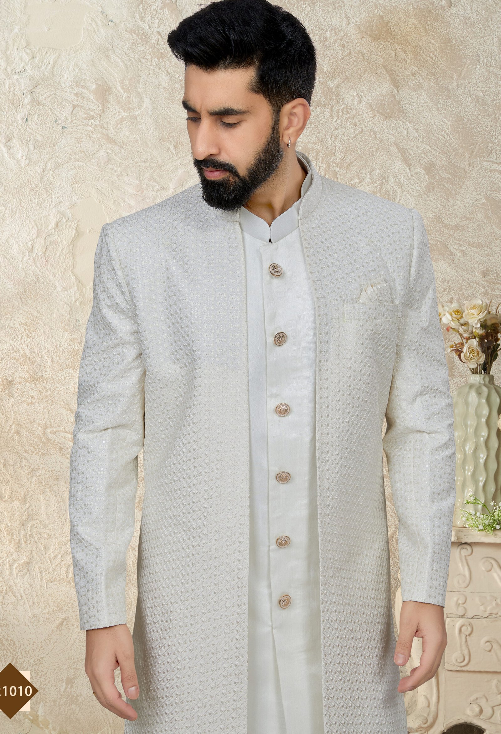 Silk Brocade Embroidered Egyptian Blue Sherwani / Jacket – Heritage India  Fashions