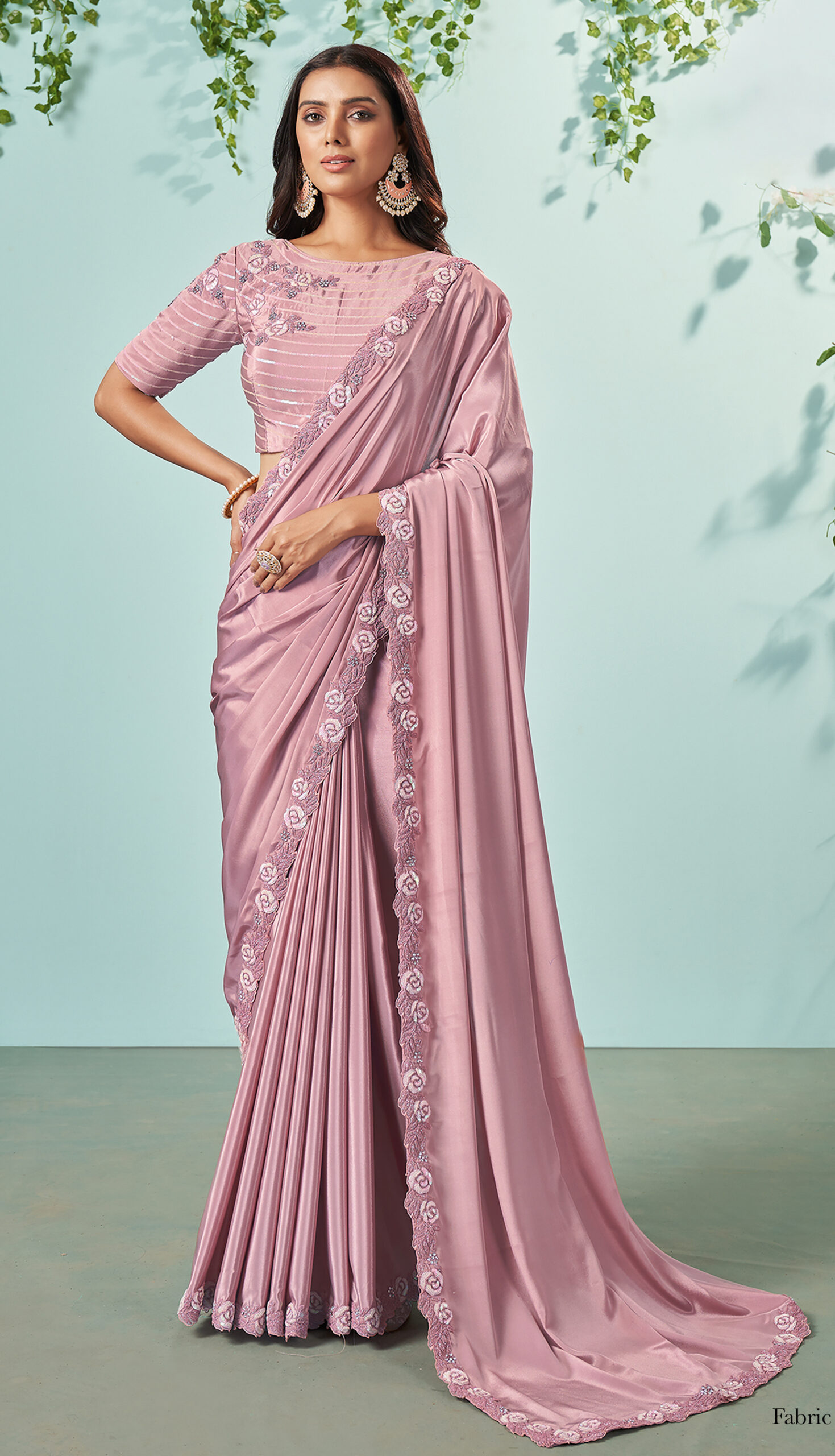 Georgette Stone Work Baby Pink Saree with Blouse Piece, Length: 5.5 m at Rs  800 in Surat