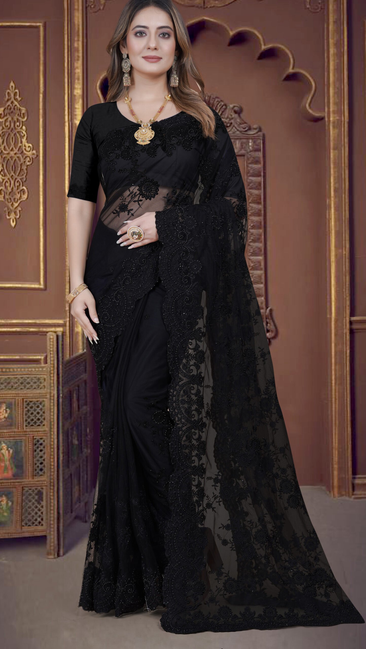 Designer party wear hot sale black sarees