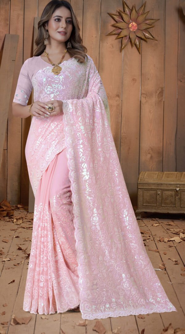 Georgette Party Wear Saree In Pink Colour - SR1540030