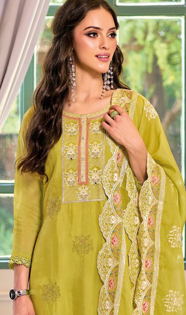 Party Wear Plazo Suit Design Mehendi Colour – Shahi Fits