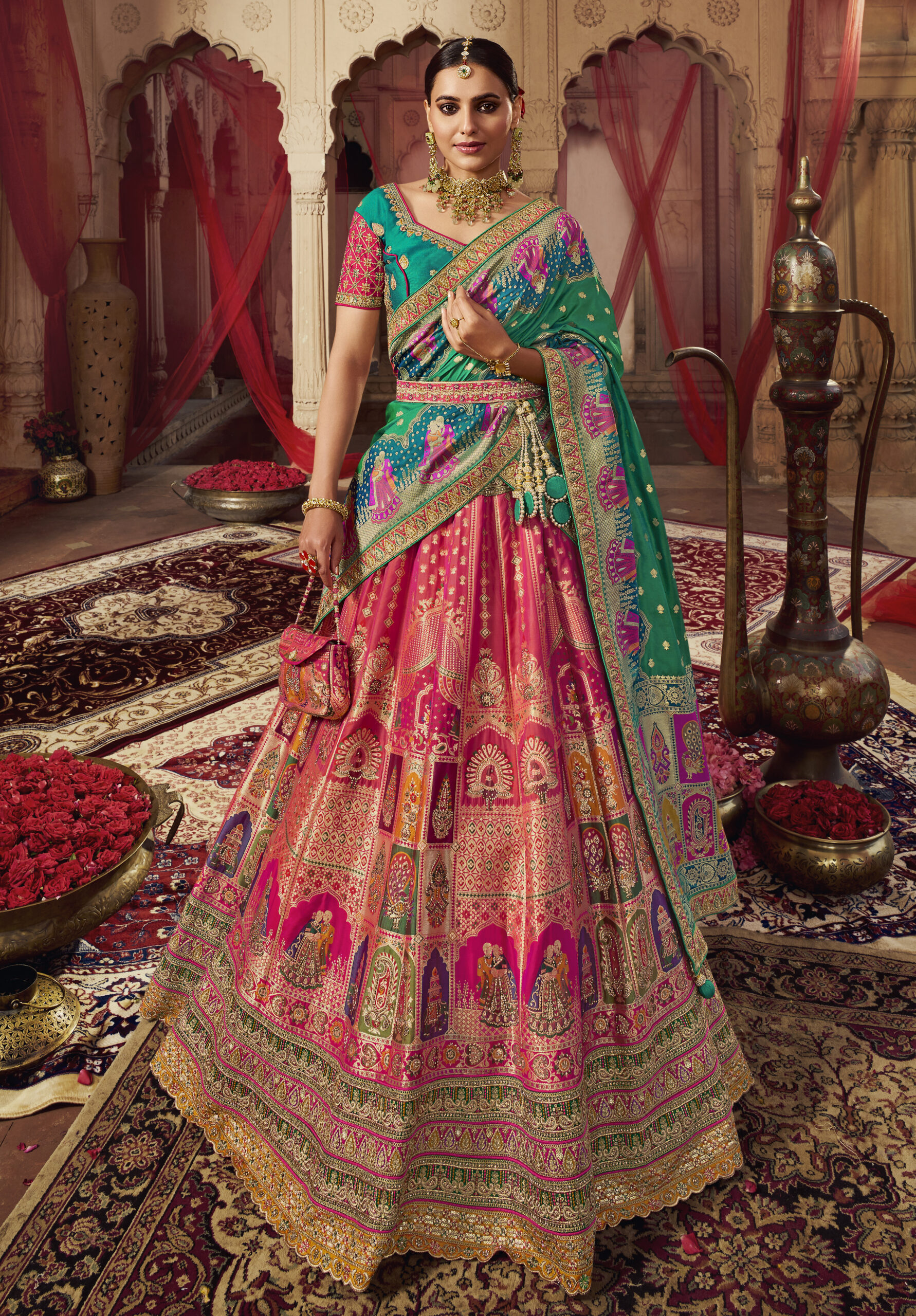 Bridal Wear Ghagra Choli Mustard Colour Silk Blouse Net Skirt and Dupa -  MemSaheb