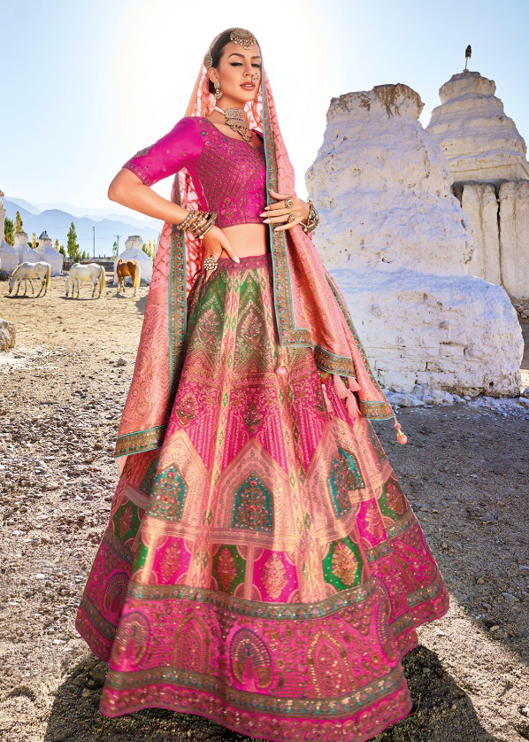 Adorable Multi Color Silk Designer Wedding Wear Lehenga Choli - 2493139594  | Heenastyle